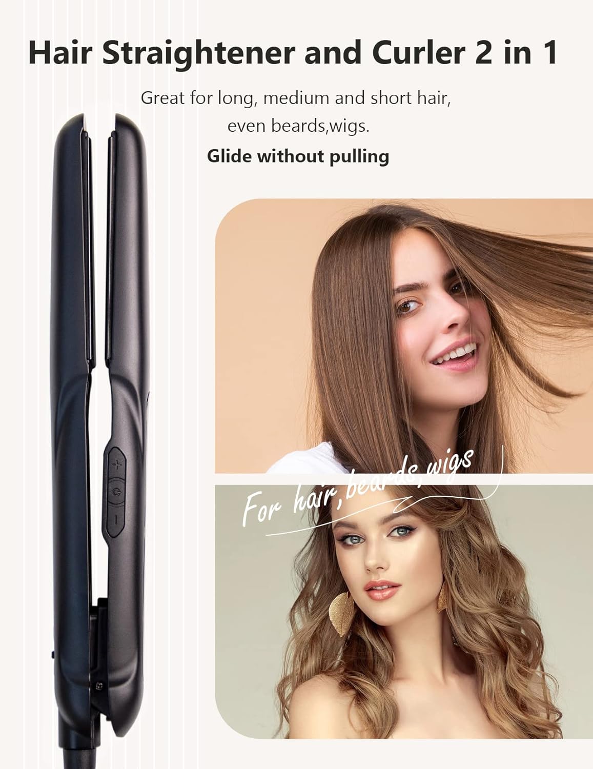 ANGENIL 2‑in‑1 Ceramic Tourmaline Mini Hair Straightener & Curler – UK