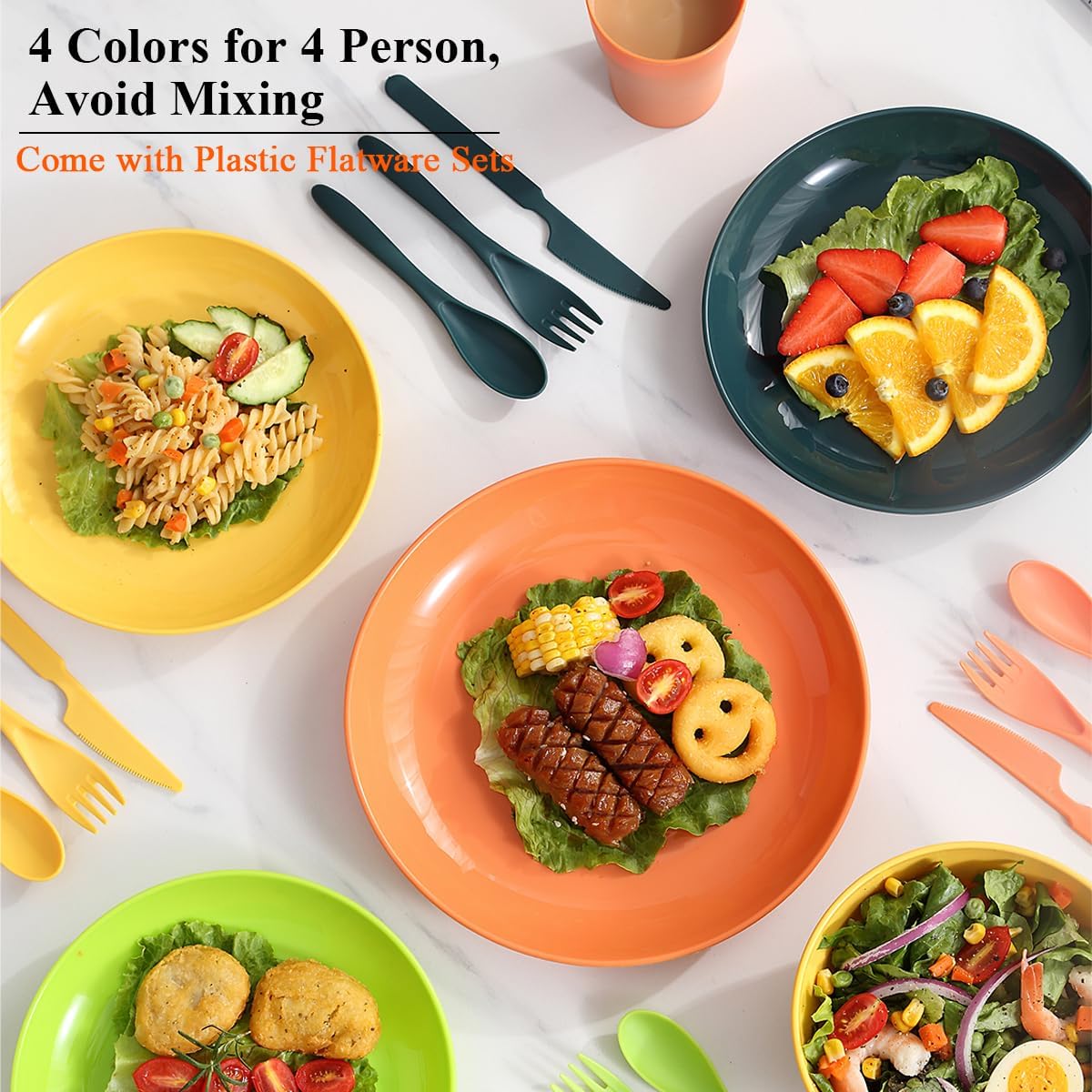 Evanda 28‑Piece Multi‑Colour Plastic Dinnerware Set – BPA‑Free, Microwave & Dishwasher Safe