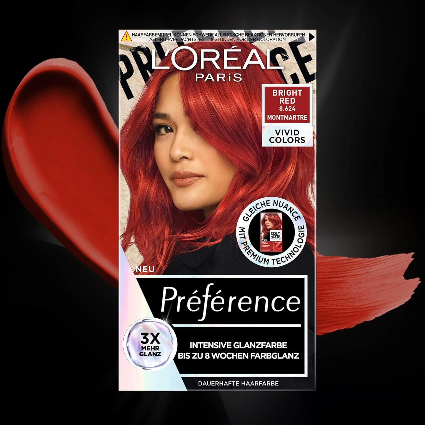 L’Oréal Préférence Vivid Colours 8.624 Bright Red Permanent Hair Dye – Bold Red