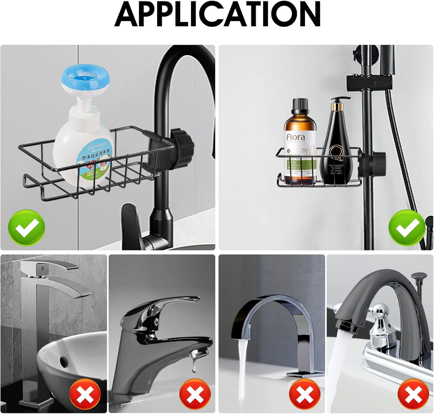 Poprkdre No‑Drill Stainless Steel Shower Shelf Set – Black, 3‑Piece, Rust‑Proof