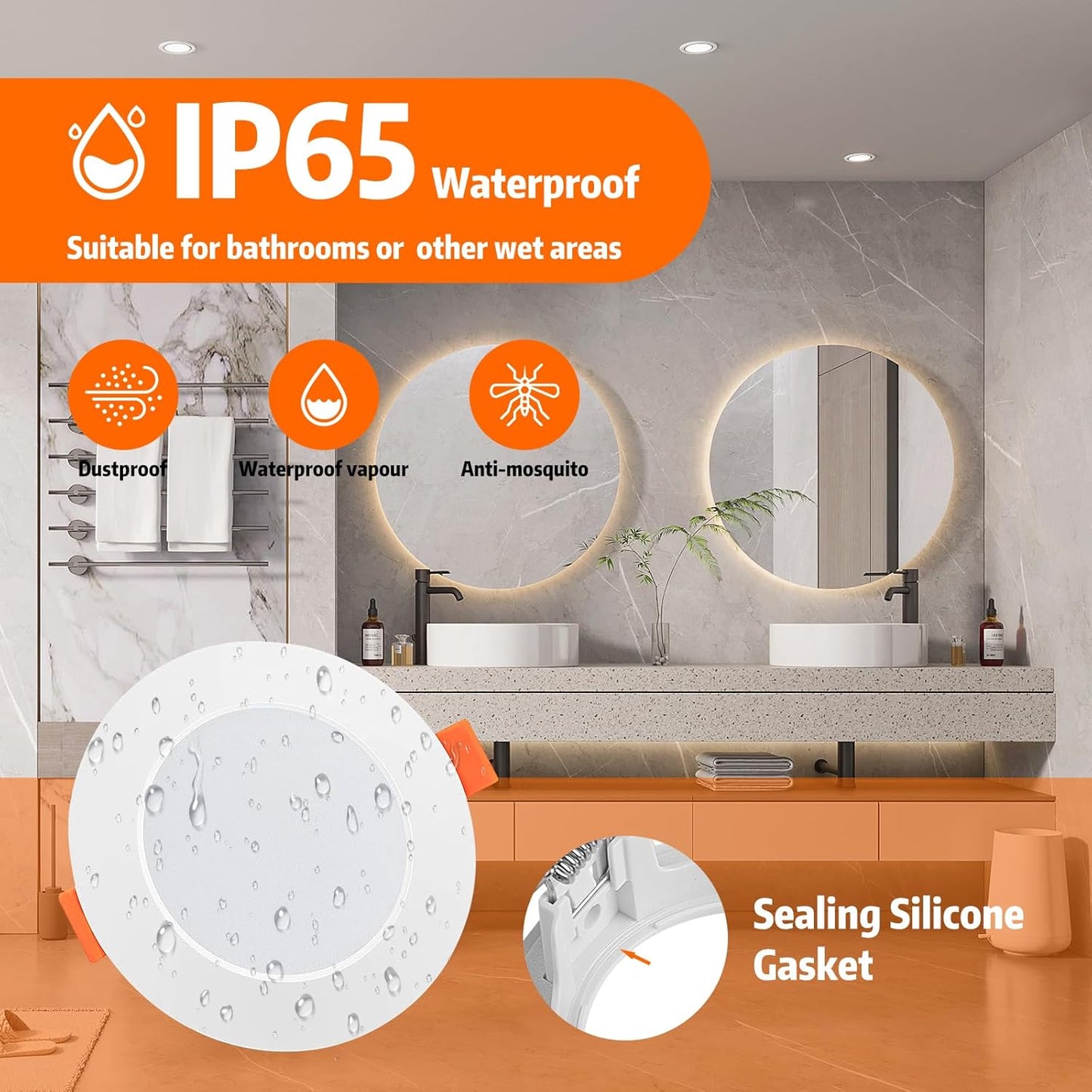 Eslas 5W IP65 3CCT LED Downlights – Waterproof Recessed Ceiling Lights (6 Pack)
