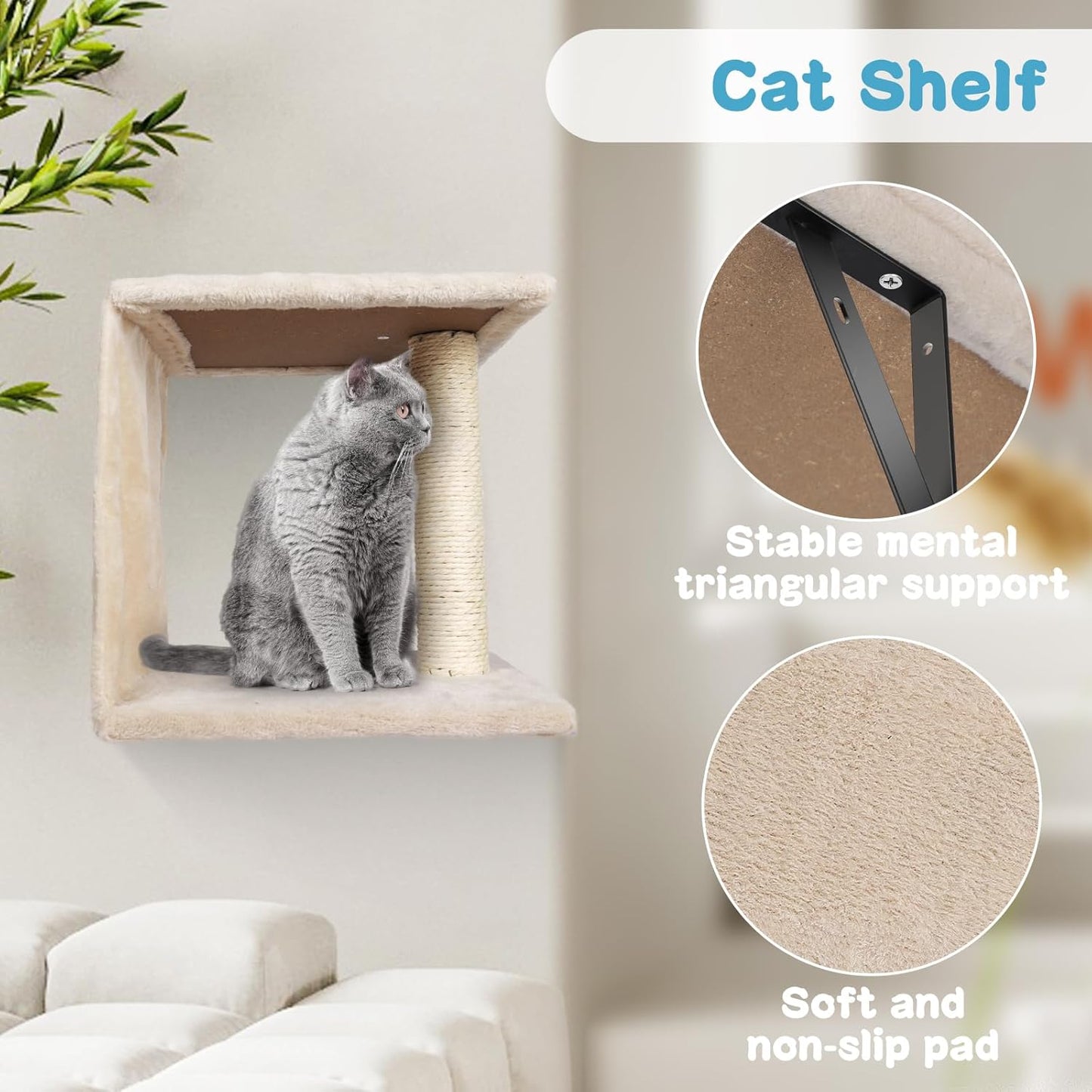 MASTERTOP 4‑in‑1 Wall Mounted Cat Furniture Set – Climbing, Scratch & Perch