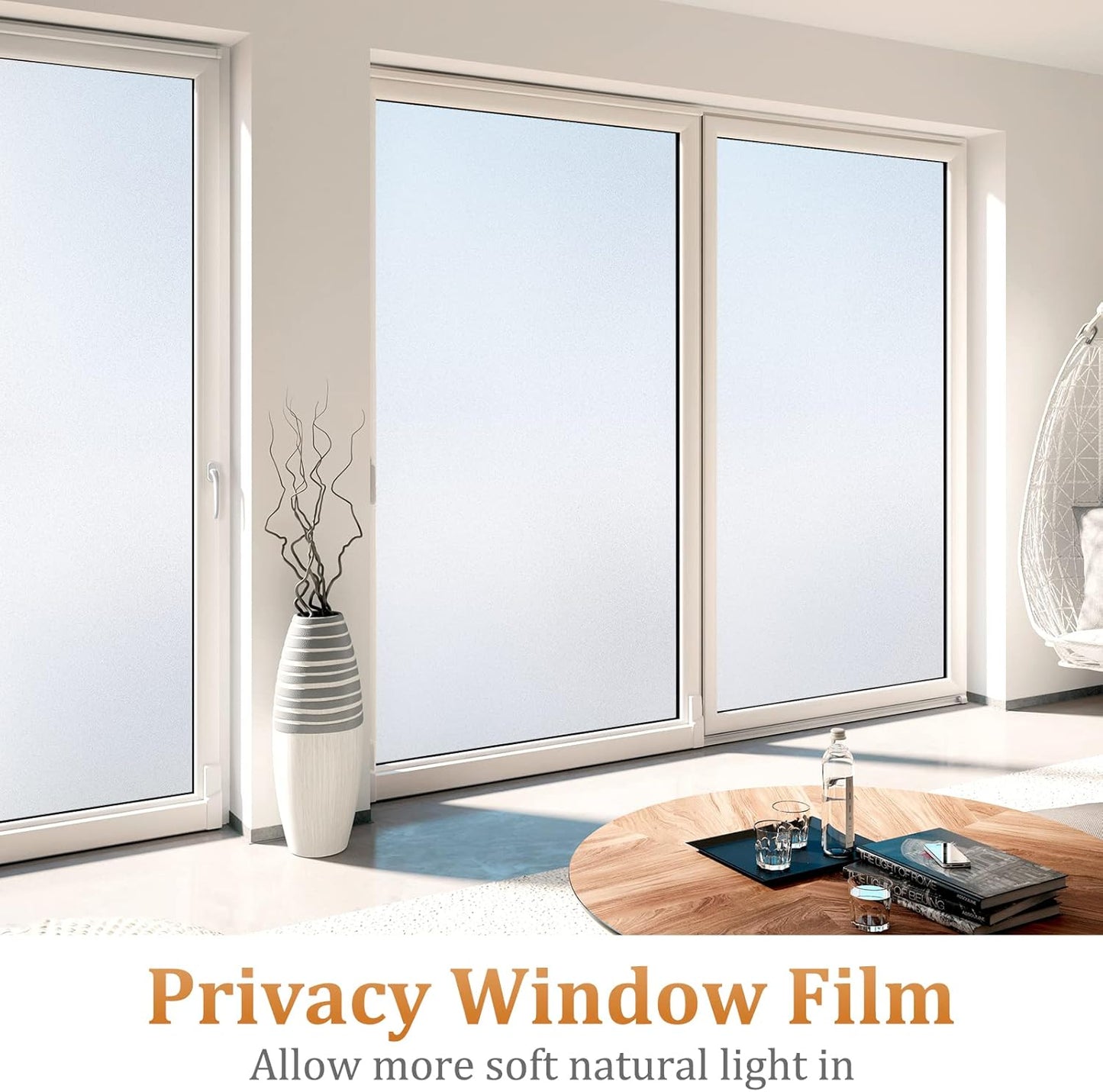 Lifetree Frosted Opaque Privacy Window Film – UV Sun‑Blocker, Static Cling
