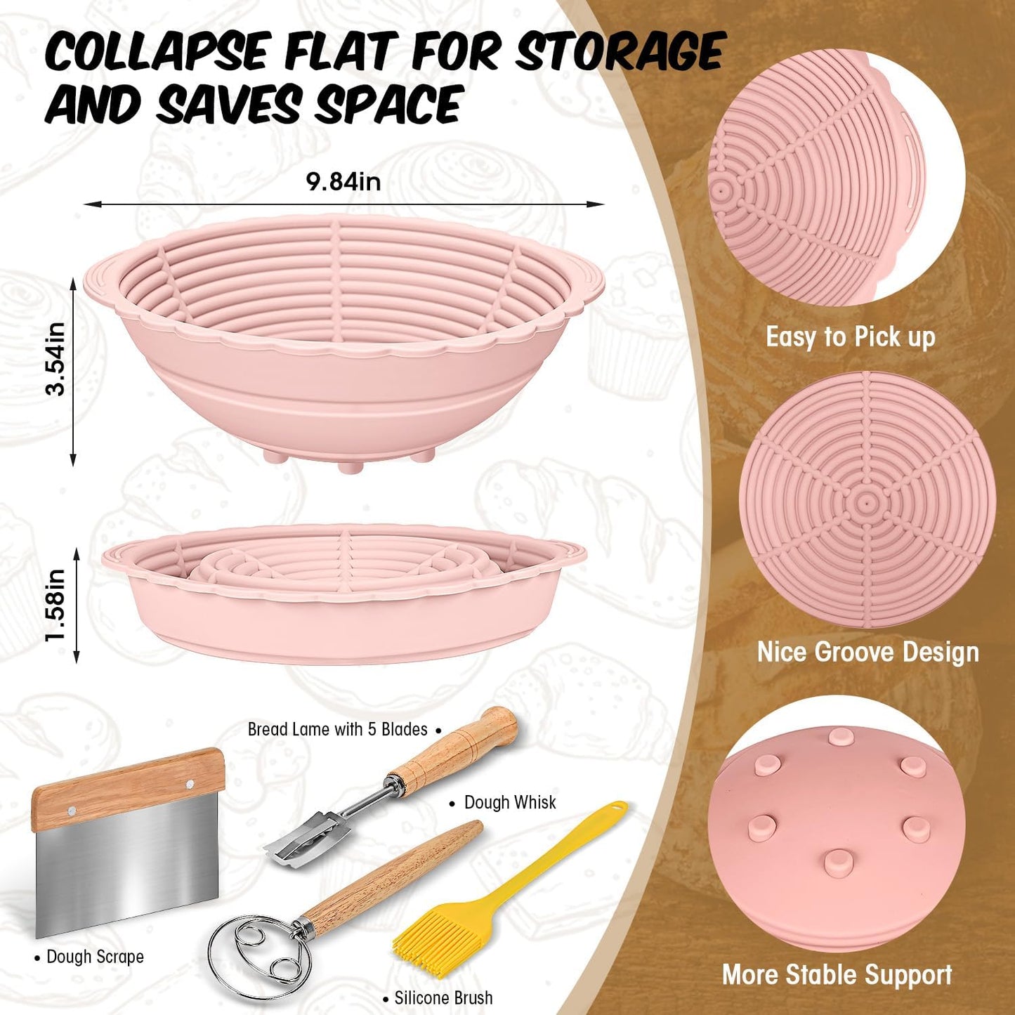 2Pack Bread Proofing Basket Banneton,Silicone Sourdough Bread Baking Baskets,