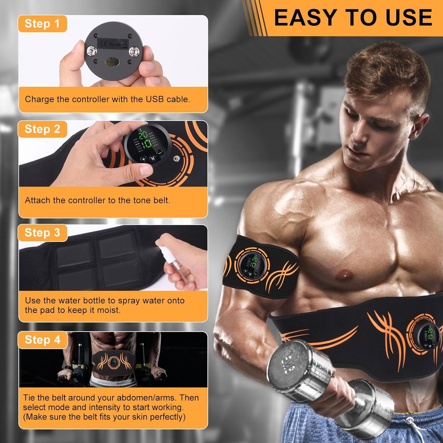 UIHOL EMS Abs Muscle Stimulator Trainer – Adjustable Intensity Core Generator