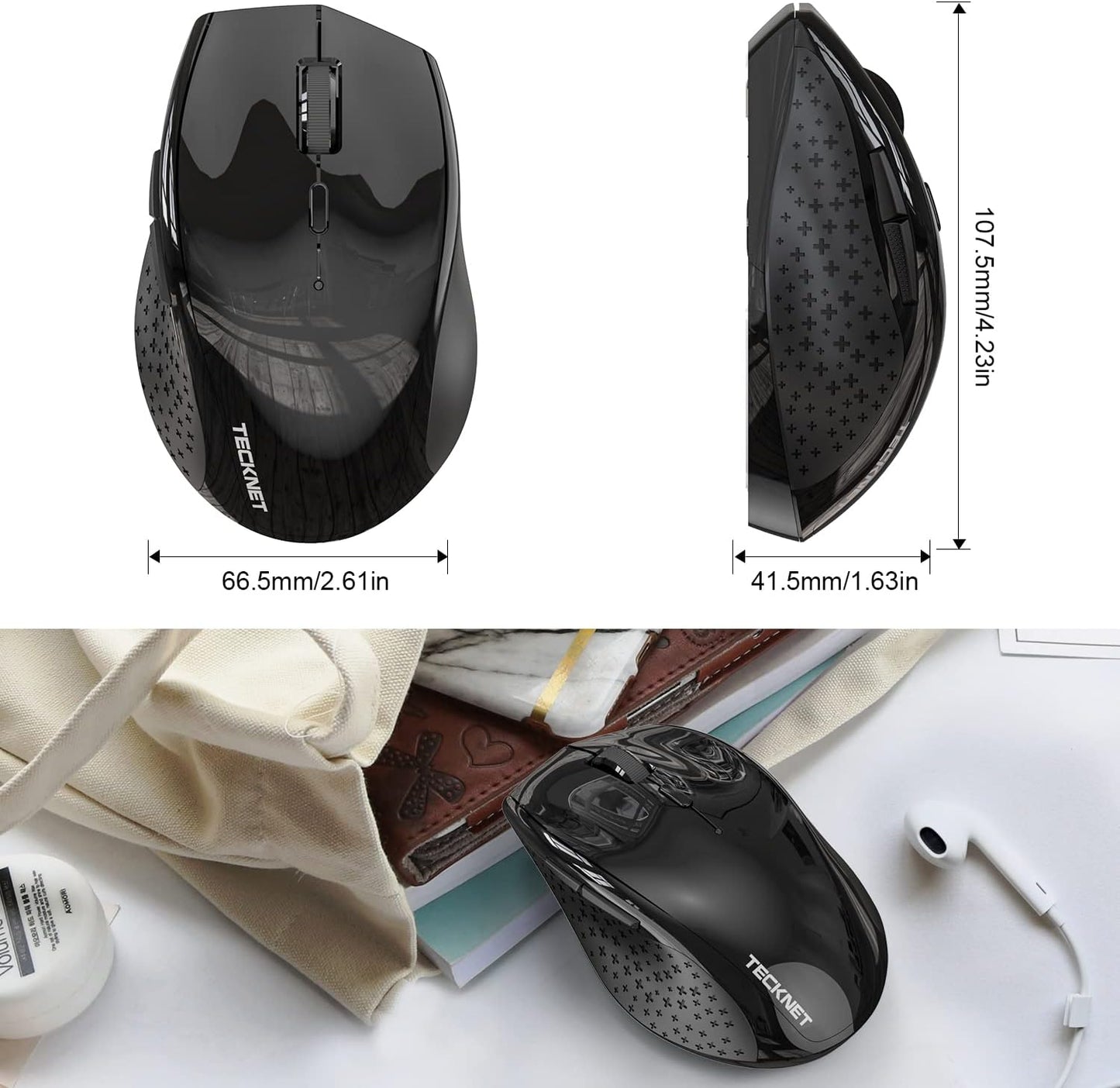 Wireless Mouse USB C Adapter 4800 DPI Ergonomic 6 Level Battery