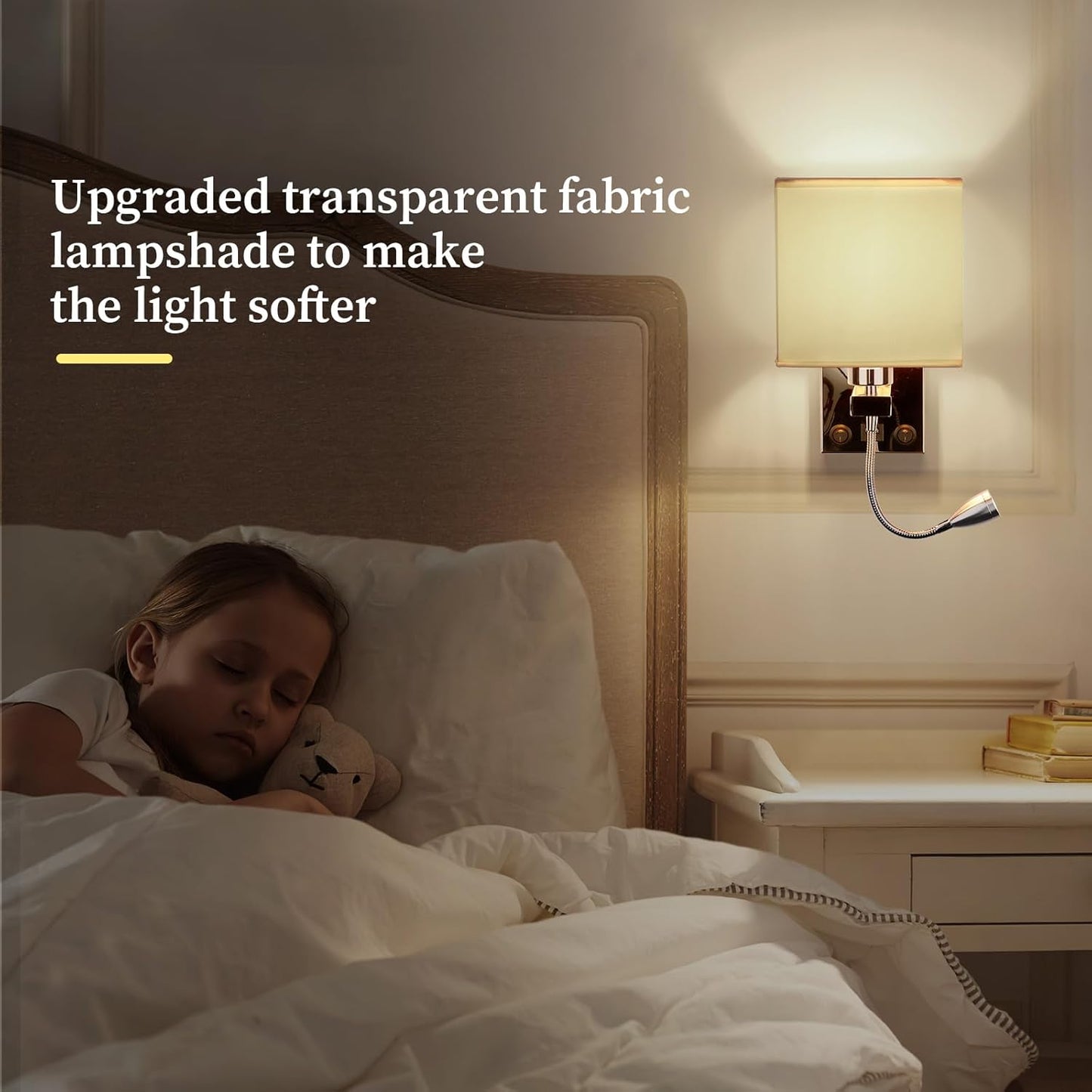 ALLOMN LED Bedside Wall Light Dual Switch USB Reading Lamp Polished Chrome