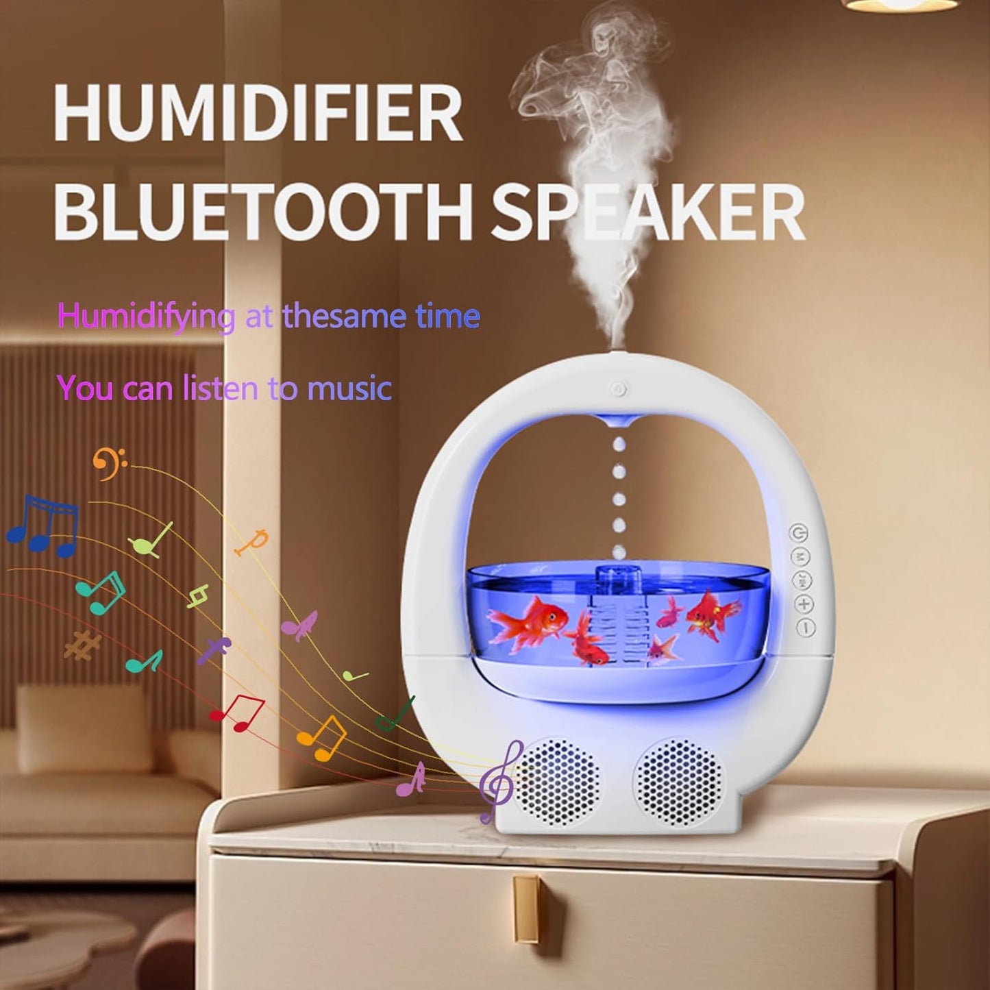 Anti-Gravity Humidifier with Night Light & Fish Tank – 5-in-1 Quiet Bedroom Decor