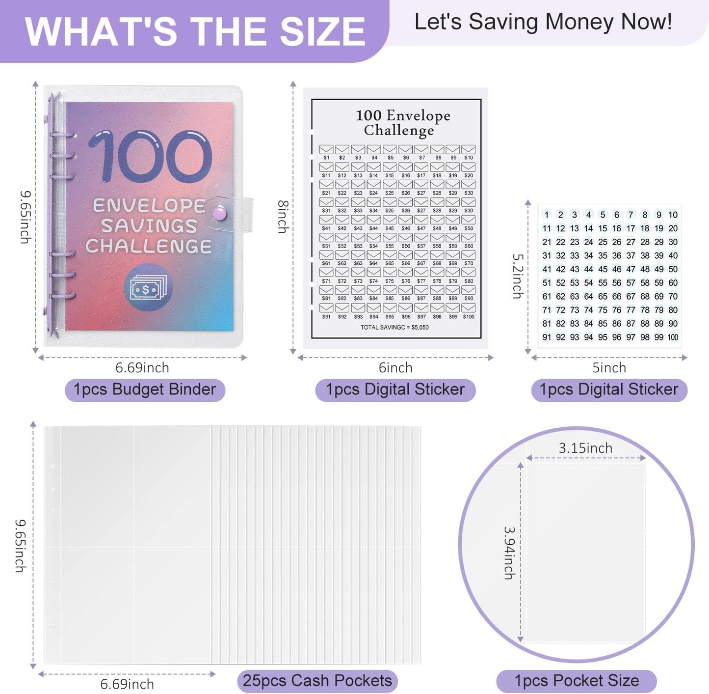 100 Envelopes Money Saving Challenge Binder 2025 • Cash Envelope Budget System
