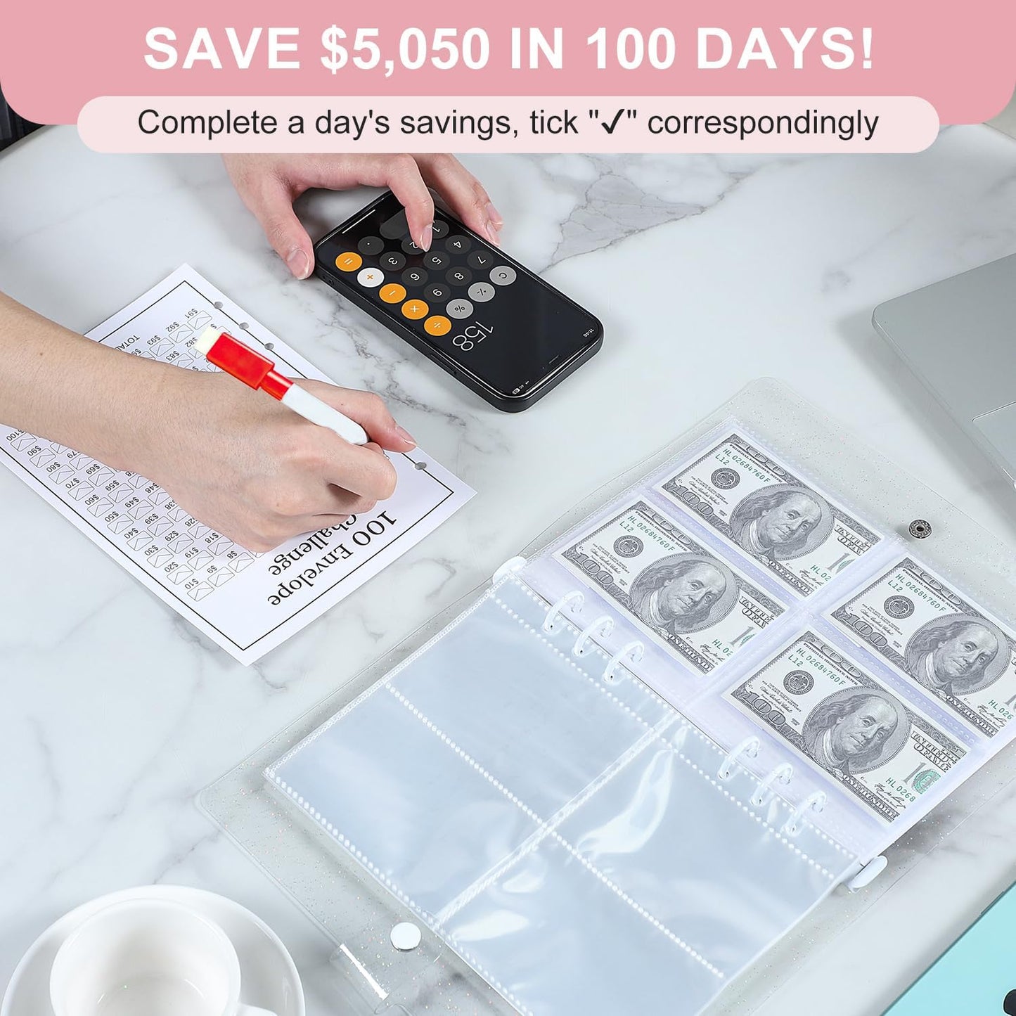 100 Envelopes Money Saving Challenge Binder 2025 • Cash Envelope Budget System