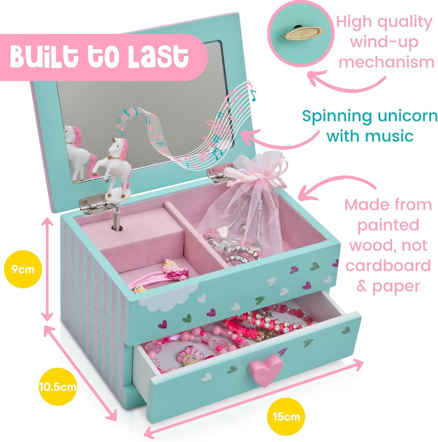 Unicorn Musical Jewellery Box for Girls + Charm Bracelet | Magic Gift