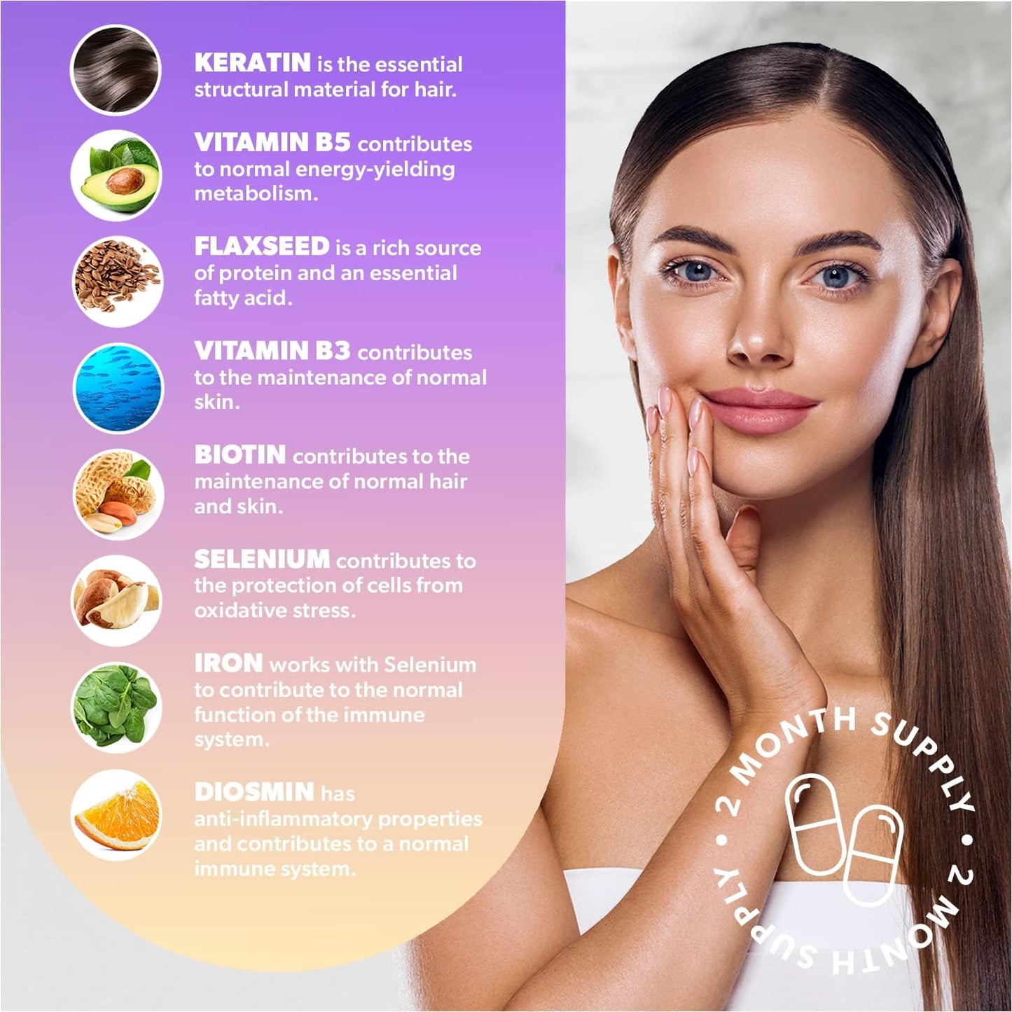 Hello Pure Full Volume Hair Growth Vitamins ‑ Biotin & Keratin Blend ‑ 60 Capsules