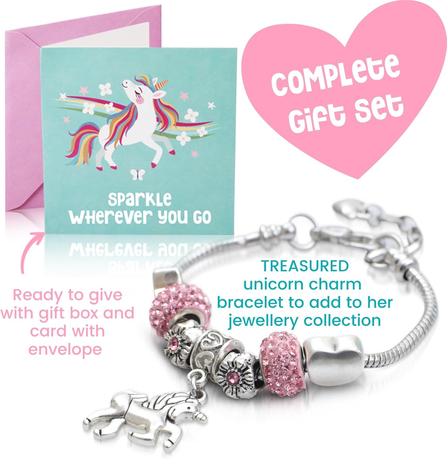 Unicorn Musical Jewellery Box for Girls + Charm Bracelet | Magic Gift