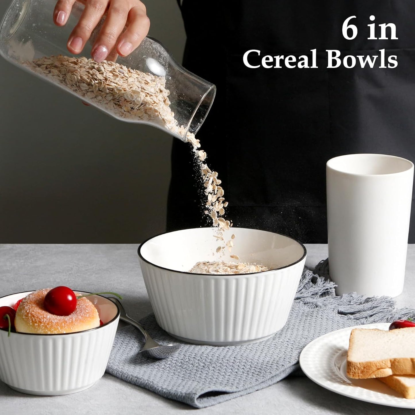 Set of 6 Ceramic Bowls 27 oz – Oven/Microwave/Freezer Safe, Stackable & Durable