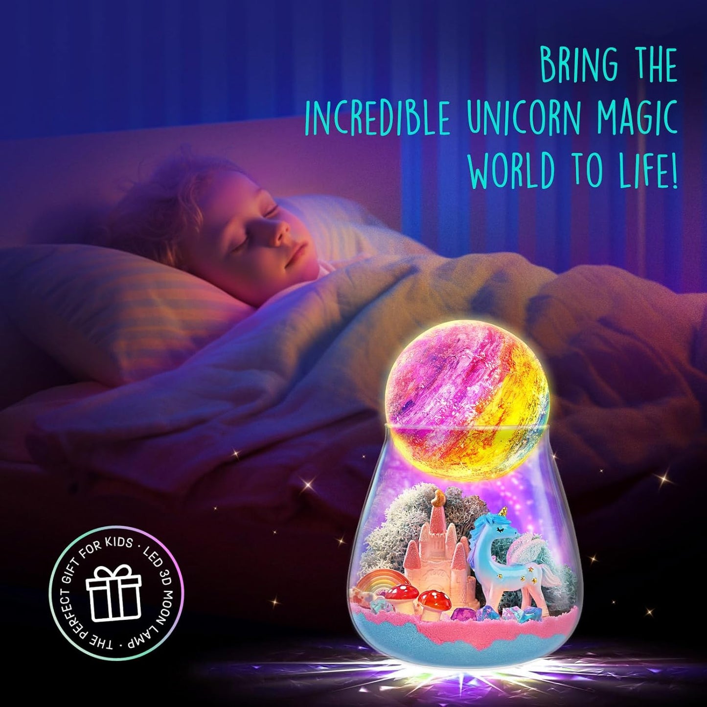 Unicorn Terrarium DIY Kit + Paintable Moon Lamp – Craft Set for Children 4-12 yrs