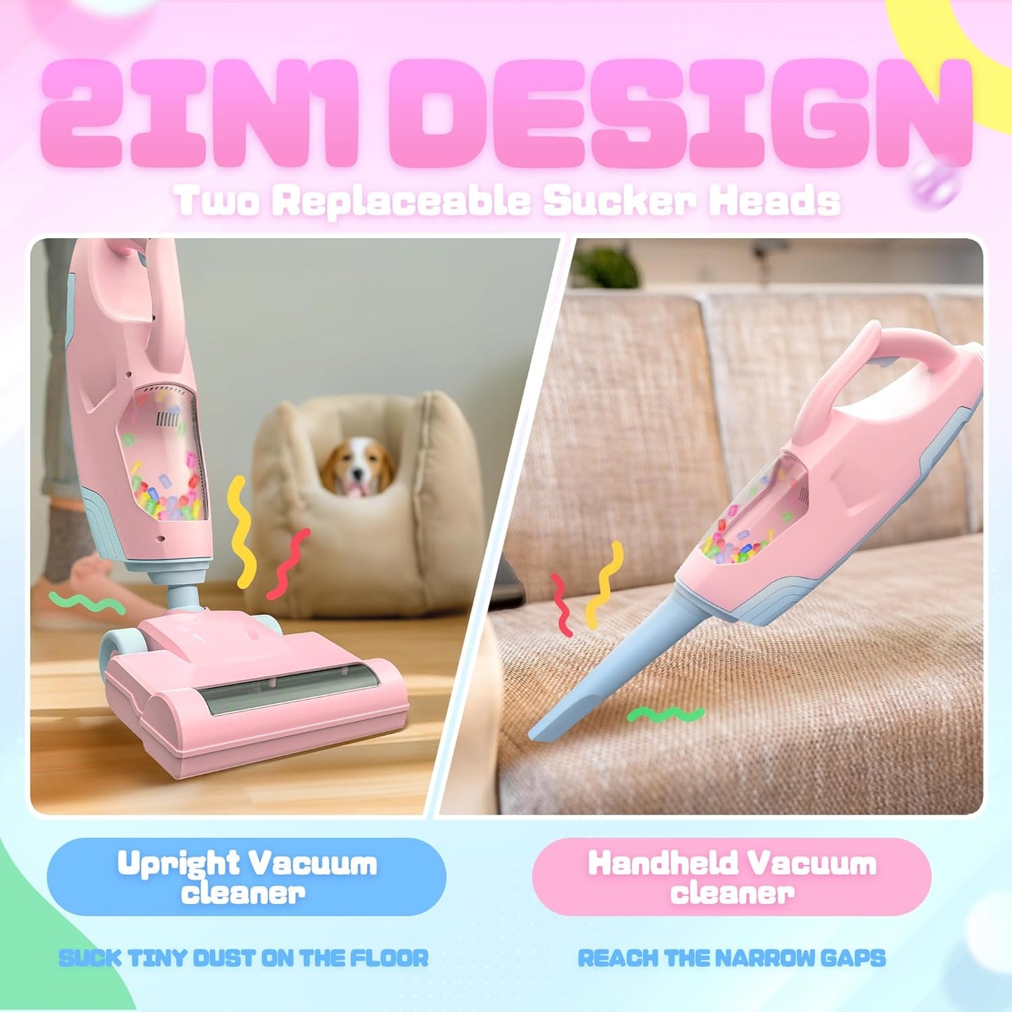 Toy Choi Kids Cordless Vacuum Toy with Sound & Ball Popping – Pretend Play Hoover