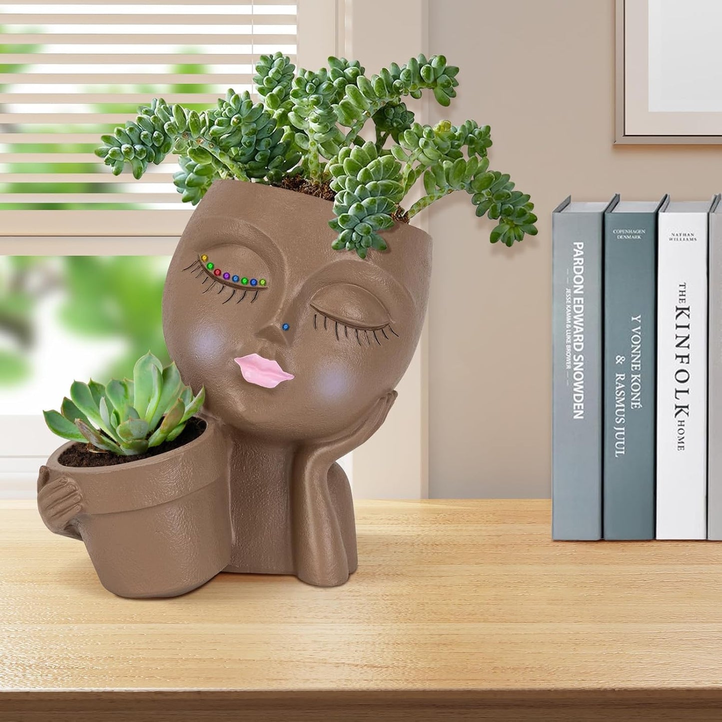DUCHIFAD Face Planter Pot - Resin Head Flower Pot with Drainage for Indoor/Outdoor