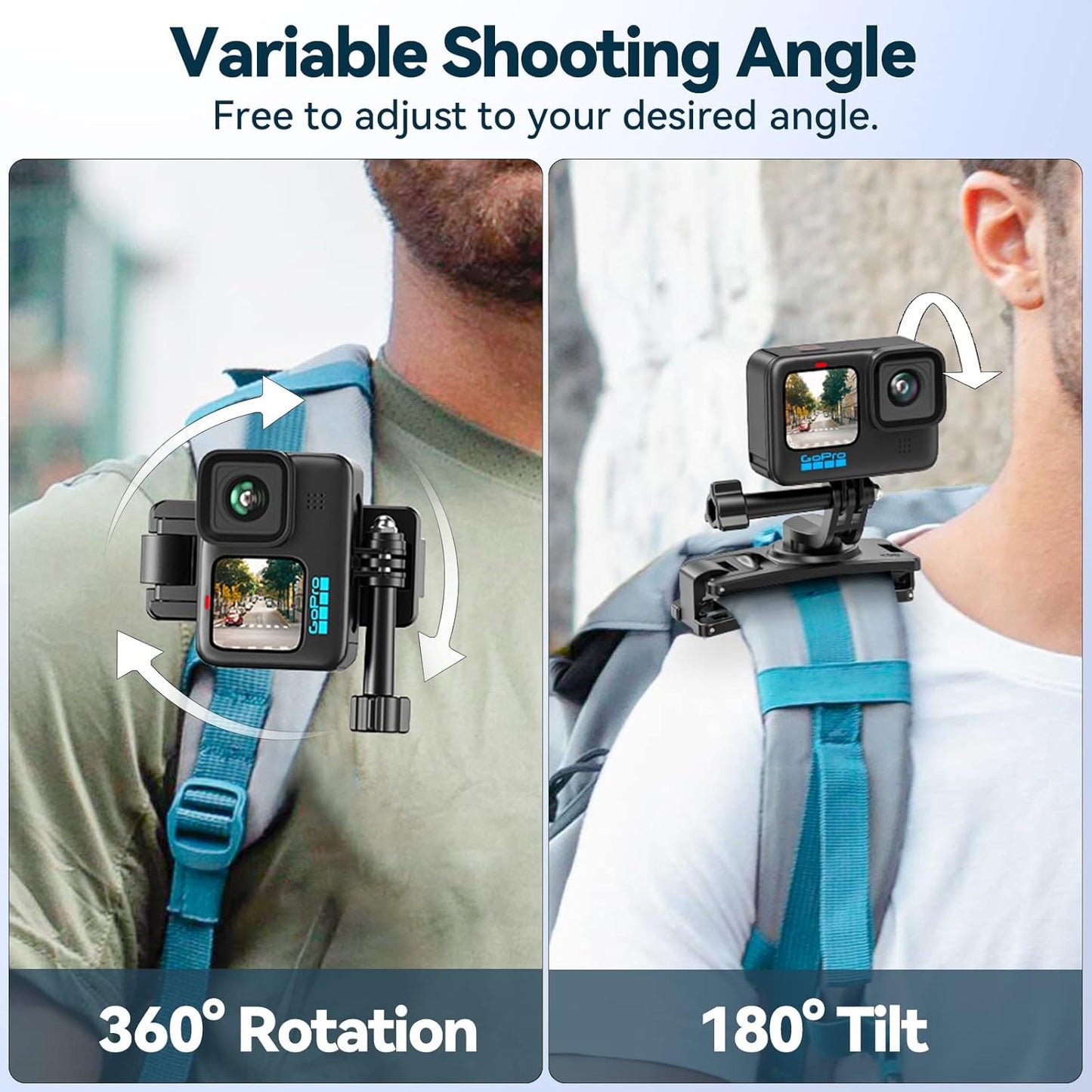 KDD 2‑in‑1 GoPro Head & Backpack Mount – 360° Adjustable Straps for Action Cameras