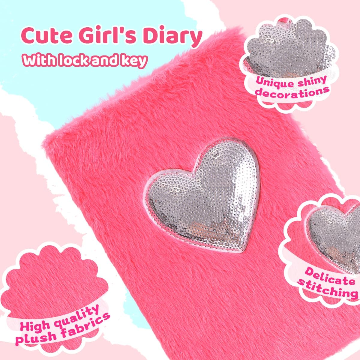 ENYILEE Plush Unicorn Heart Diary – Lock & 2 Keys – Girls’ Secret Journal