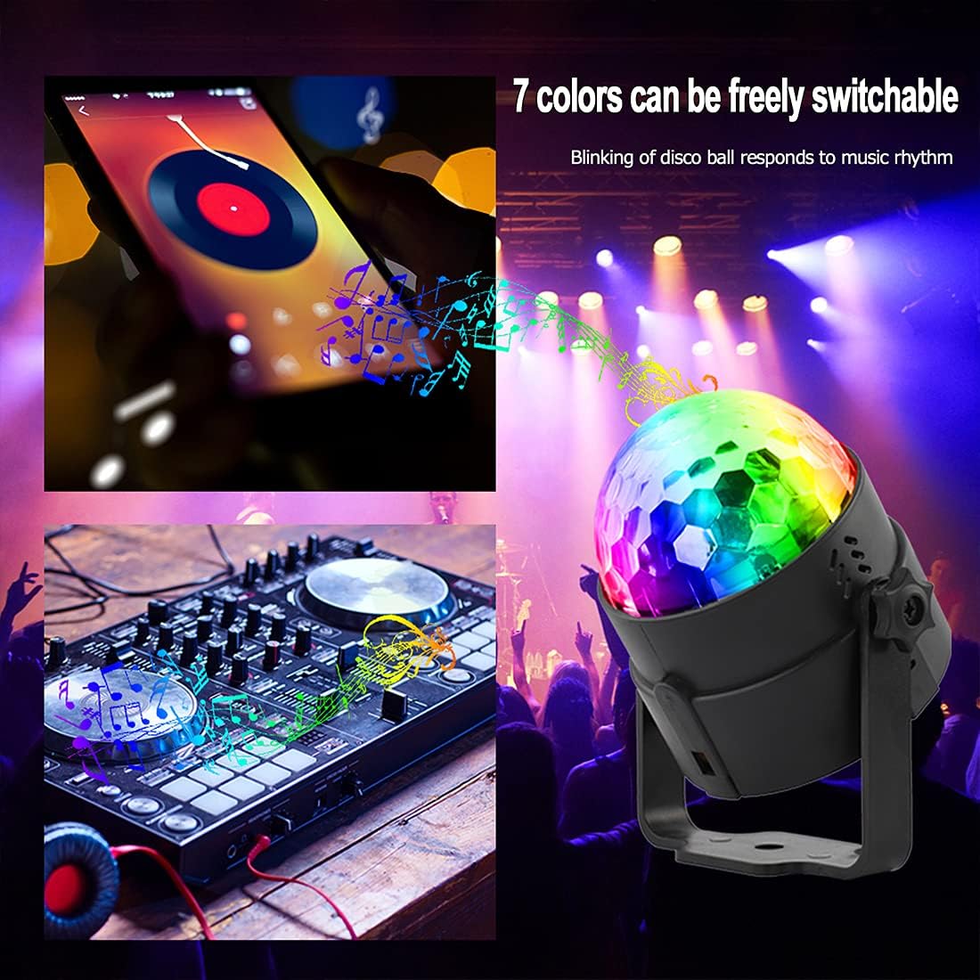 SEBRUANC Mini Disco Ball LED Party Lamp • 360° Rotating, Music‑Activated RGB Light