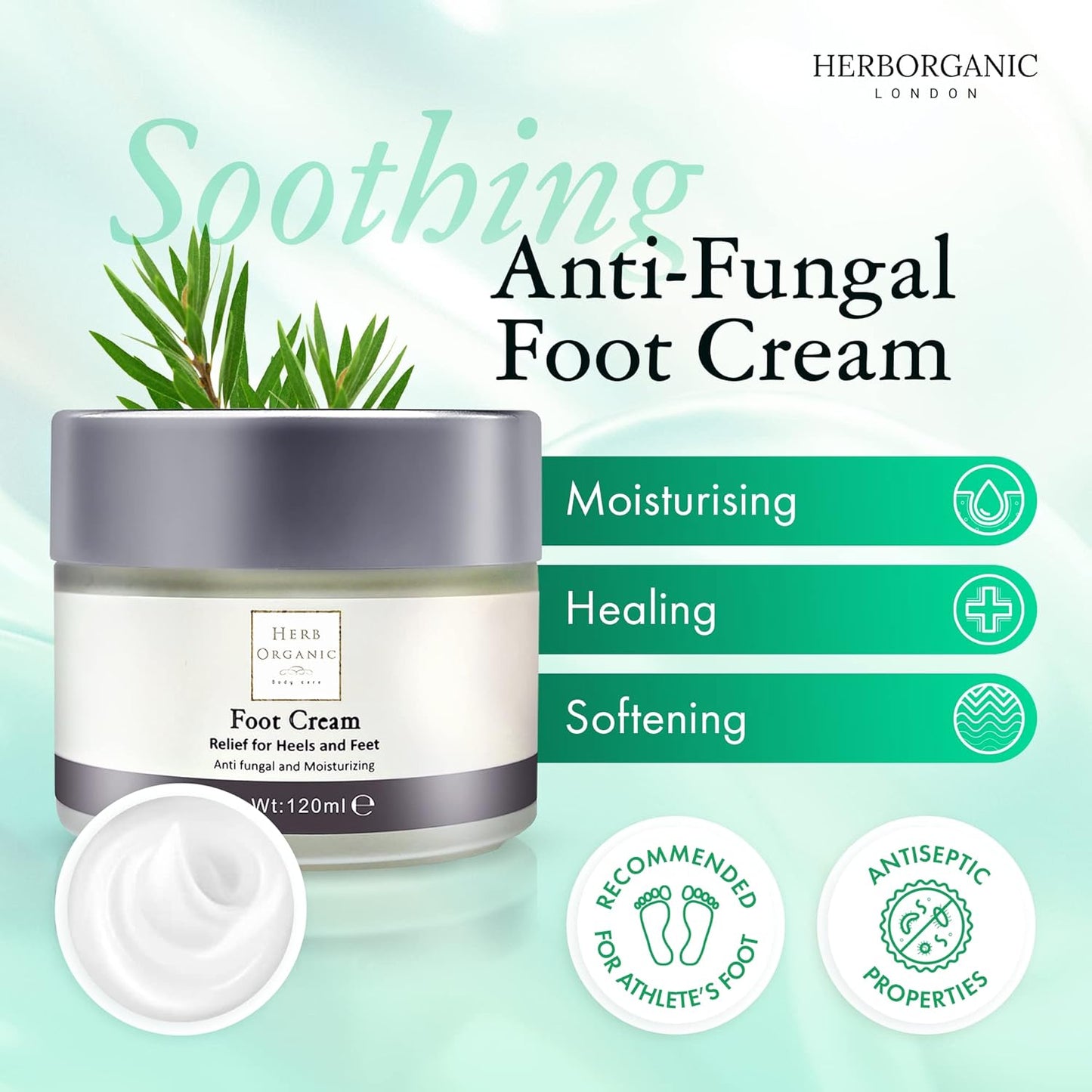 HerbOrganic Foot Cream – Cracked Heel Repair & Moisturiser 120 ml – Tea Tree & Shea
