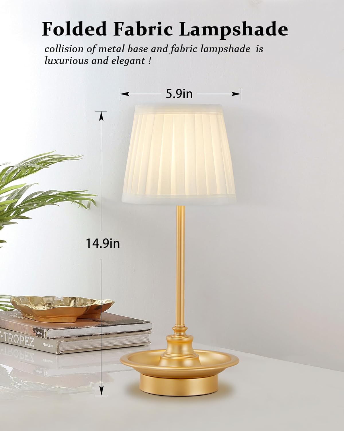 GyroVu Cordless Table Lamp Rechargeable LED Touch Fabric Shade – UK Lighting