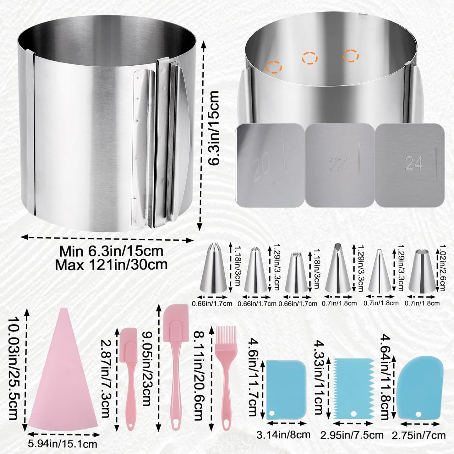 Kssvzz Adjustable Stainless Steel Cake Ring Kit with Nozzles & Decorating Tools