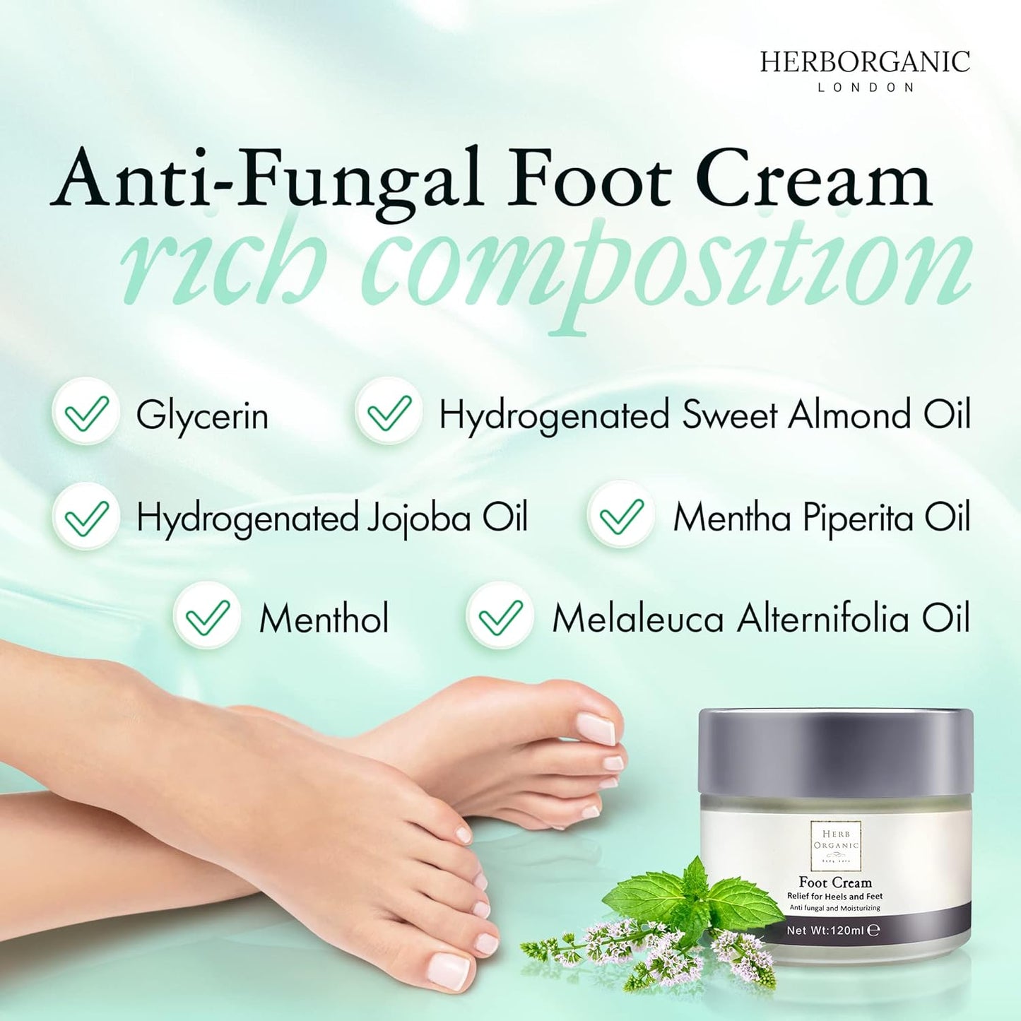 HerbOrganic Foot Cream – Cracked Heel Repair & Moisturiser 120 ml – Tea Tree & Shea