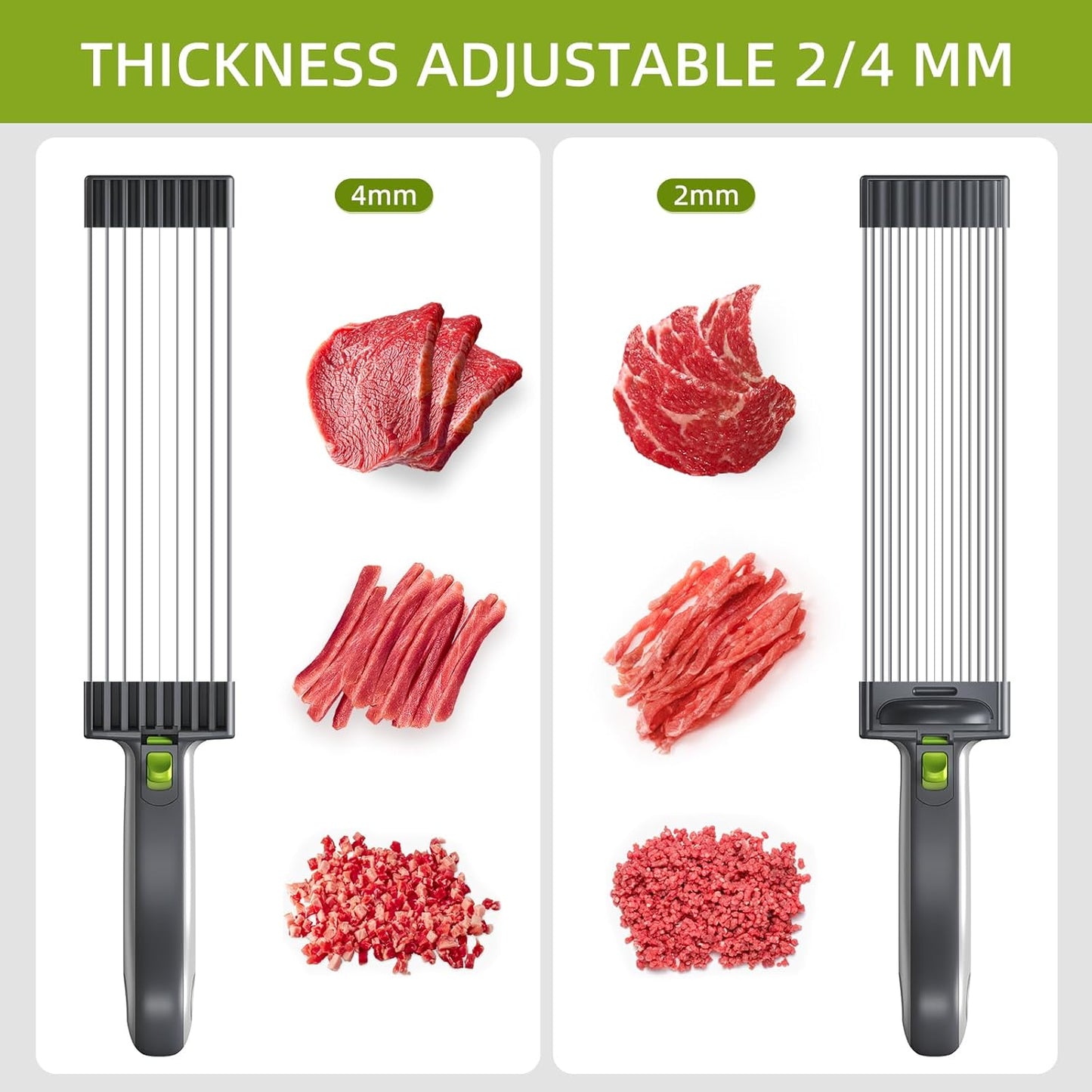 SupMaKin 17‑in‑1 Manual Fresh Meat Slicer – Adjustable 2/4 mm, Uniform Cuts for Jerky