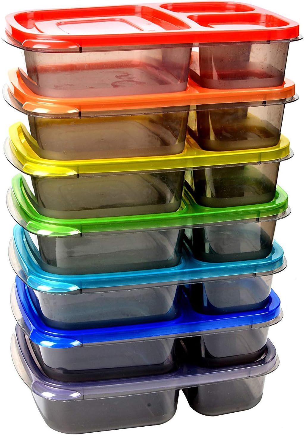 Youngever 7‑Pack Bento Lunch Box Set – 26 oz, 3 Compartments, Microwave‑Safe