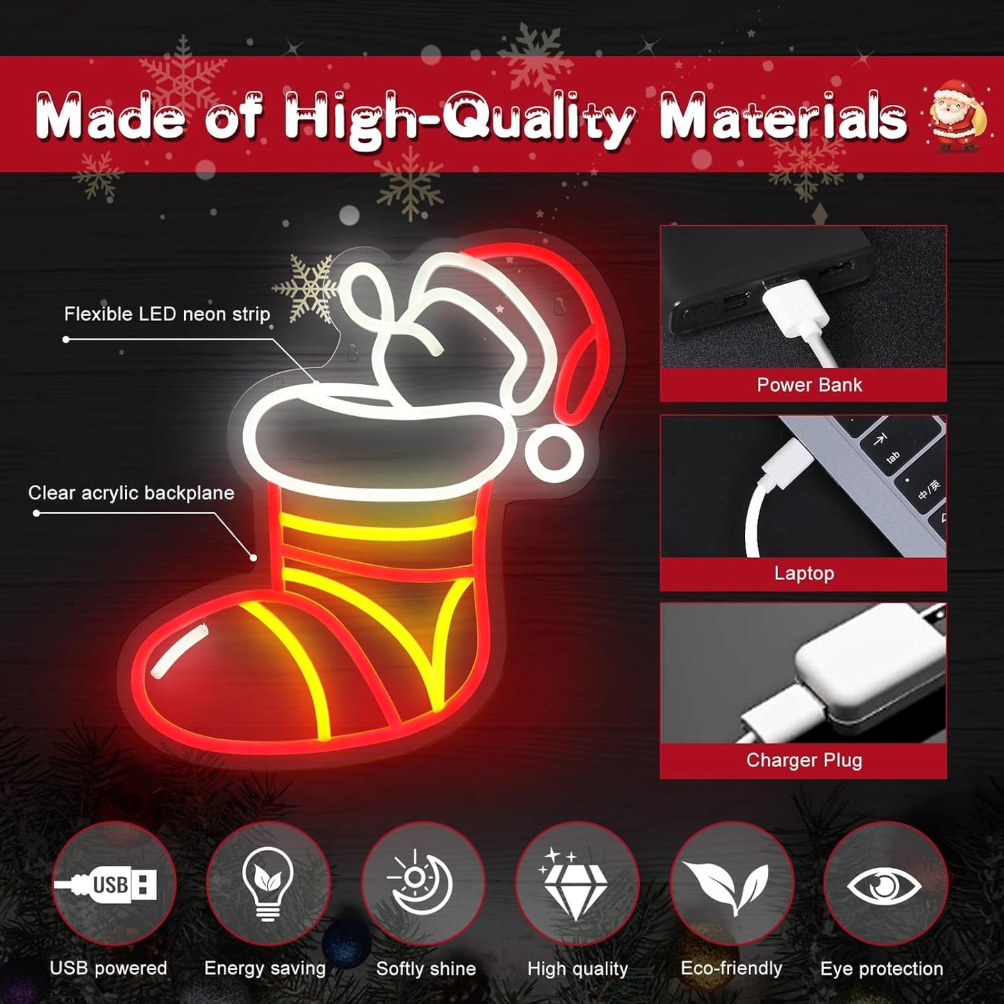 WingFly USB Christmas LED Neon Sign – Festive Indoor Wall Décor, USB Powered
