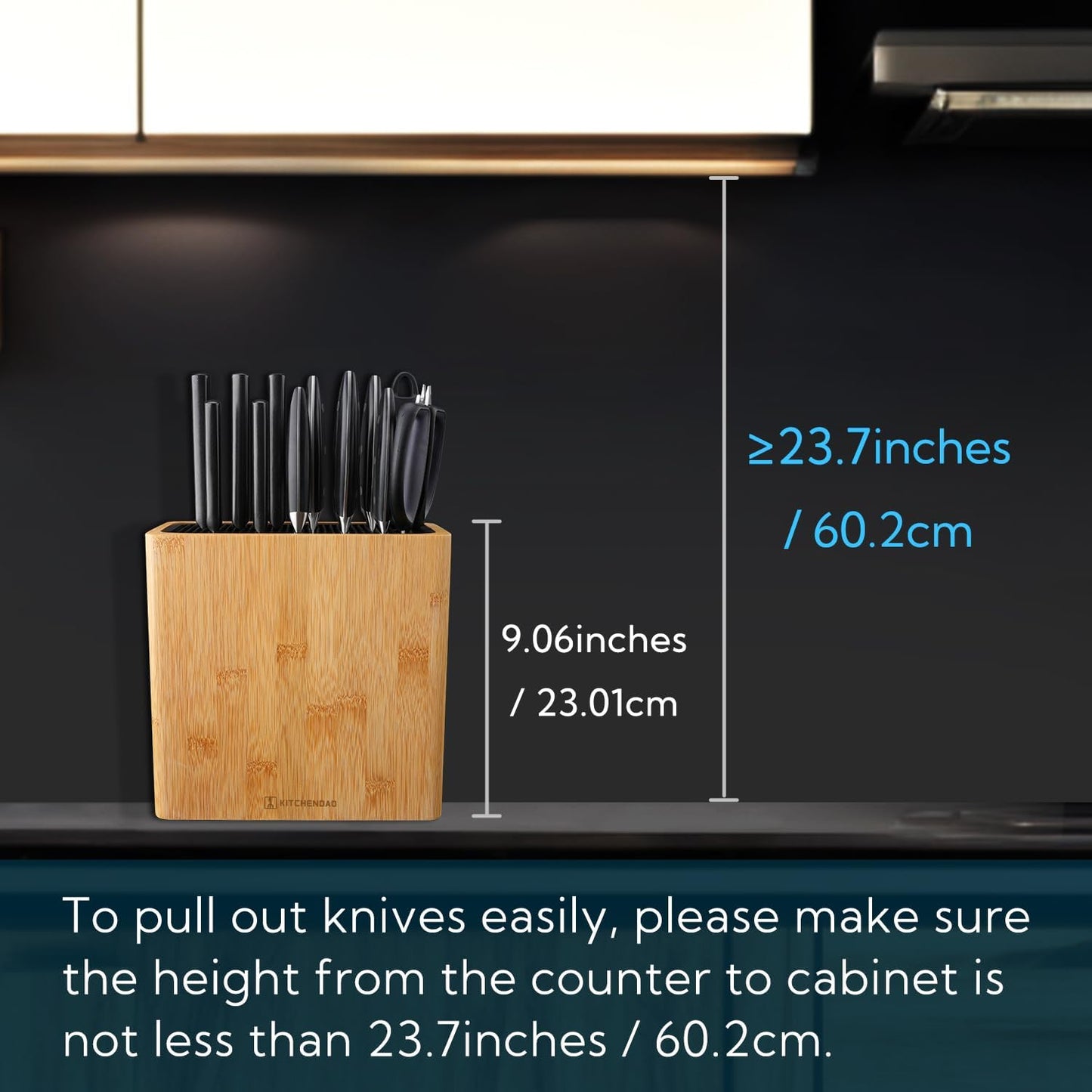KitchenDAO Bamboo Universal Knife Block – Holds Up to 16 Knives + Scissors & Sharpener