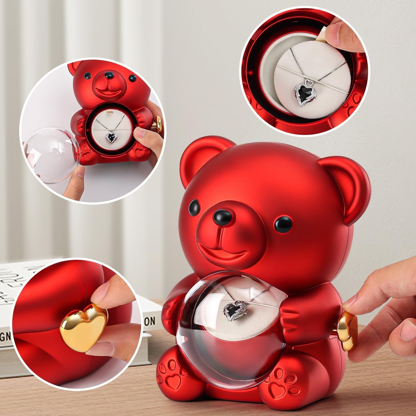 Ariceleo Red Teddy Bear with Preserved Real Rose – Romantic Keepsake Gift