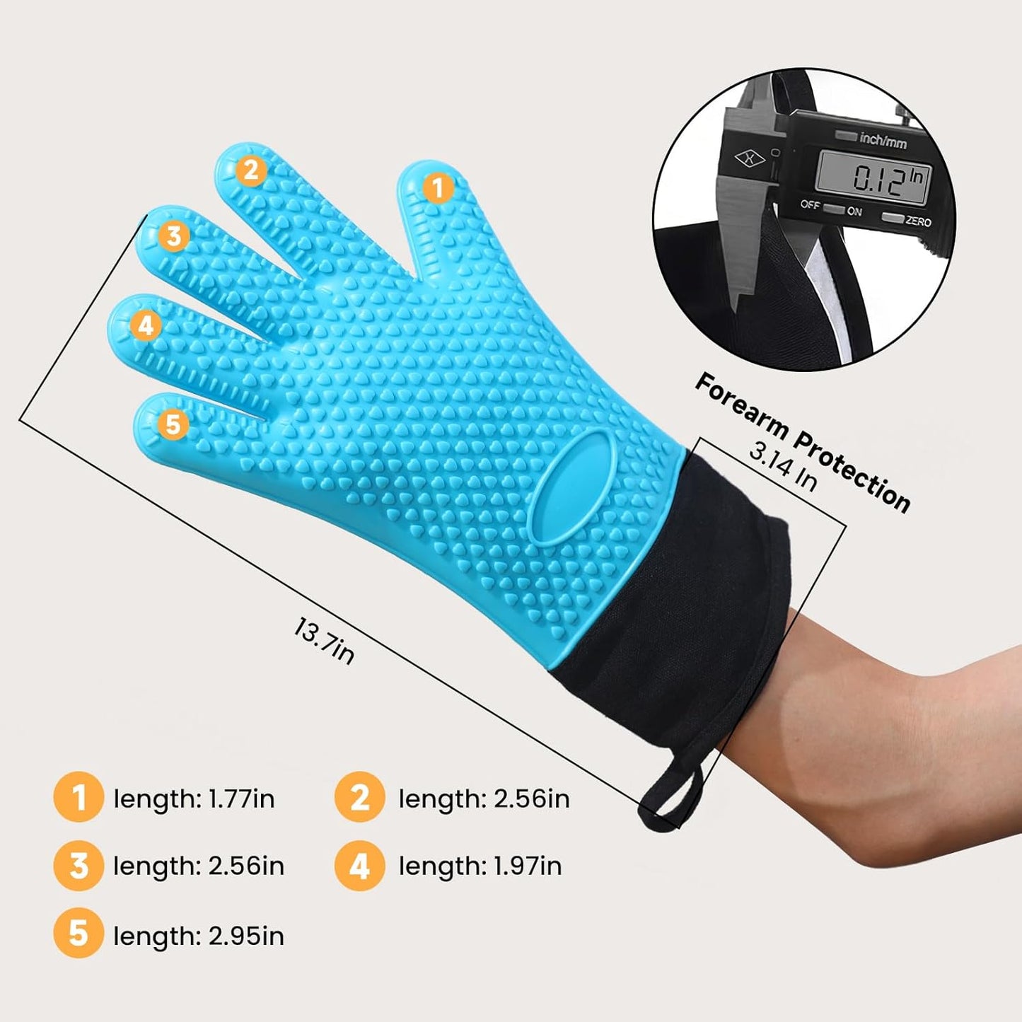 Heat Resistant Silicone BBQ Gloves Long Oven Mitts Non-Slip Blue