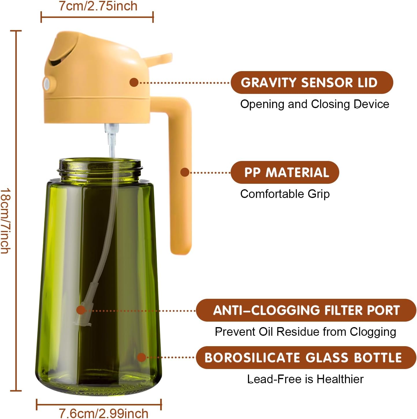 YARRAMATE 16oz Light‑Blocking Dark Green Oil Sprayer ‑ 2‑in‑1 Spray & Pour Bottle