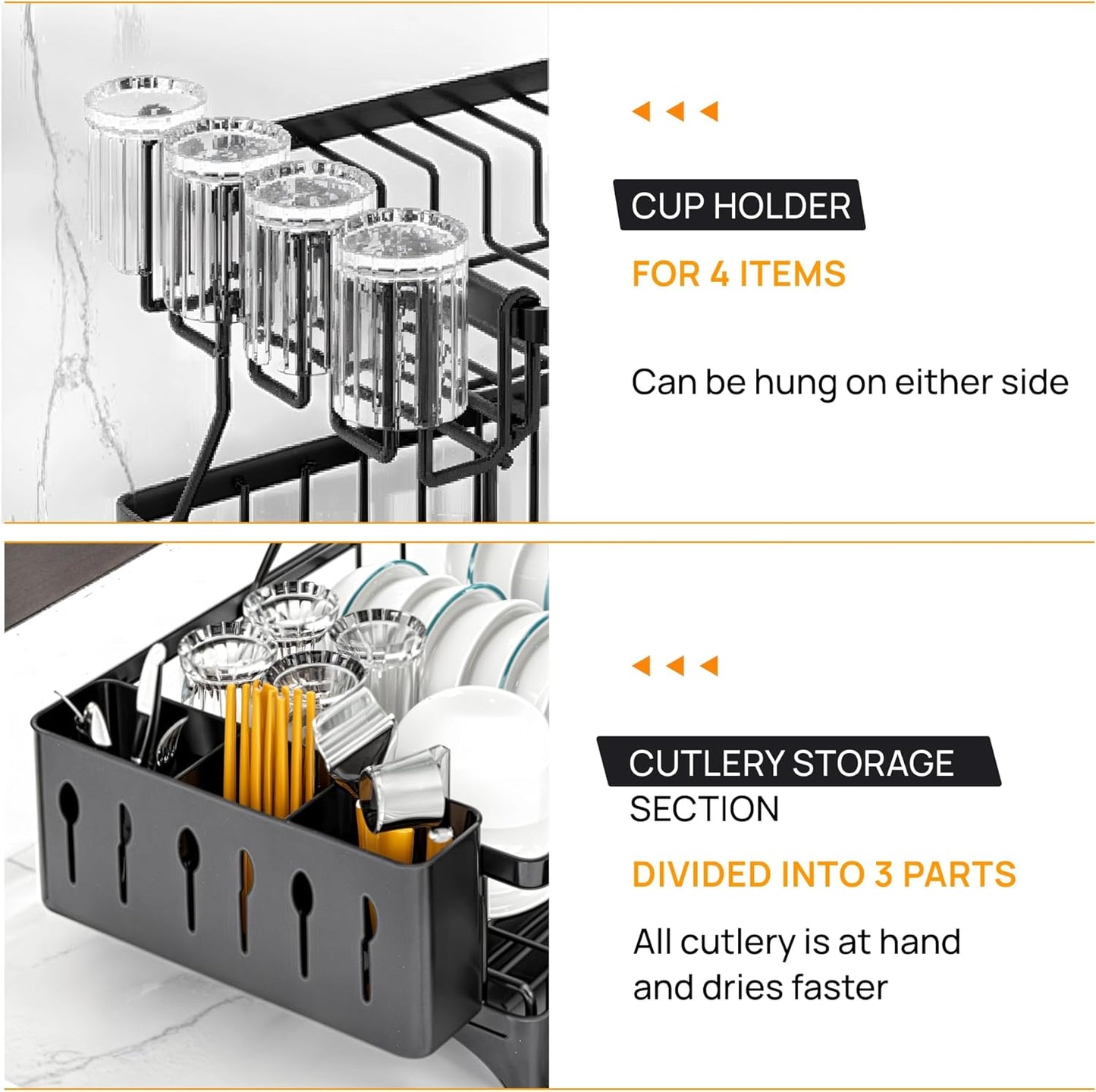 WOWZILLA 2-Tier Black Stainless Steel Dish Drainer – Space-Saving & Rust-Proof