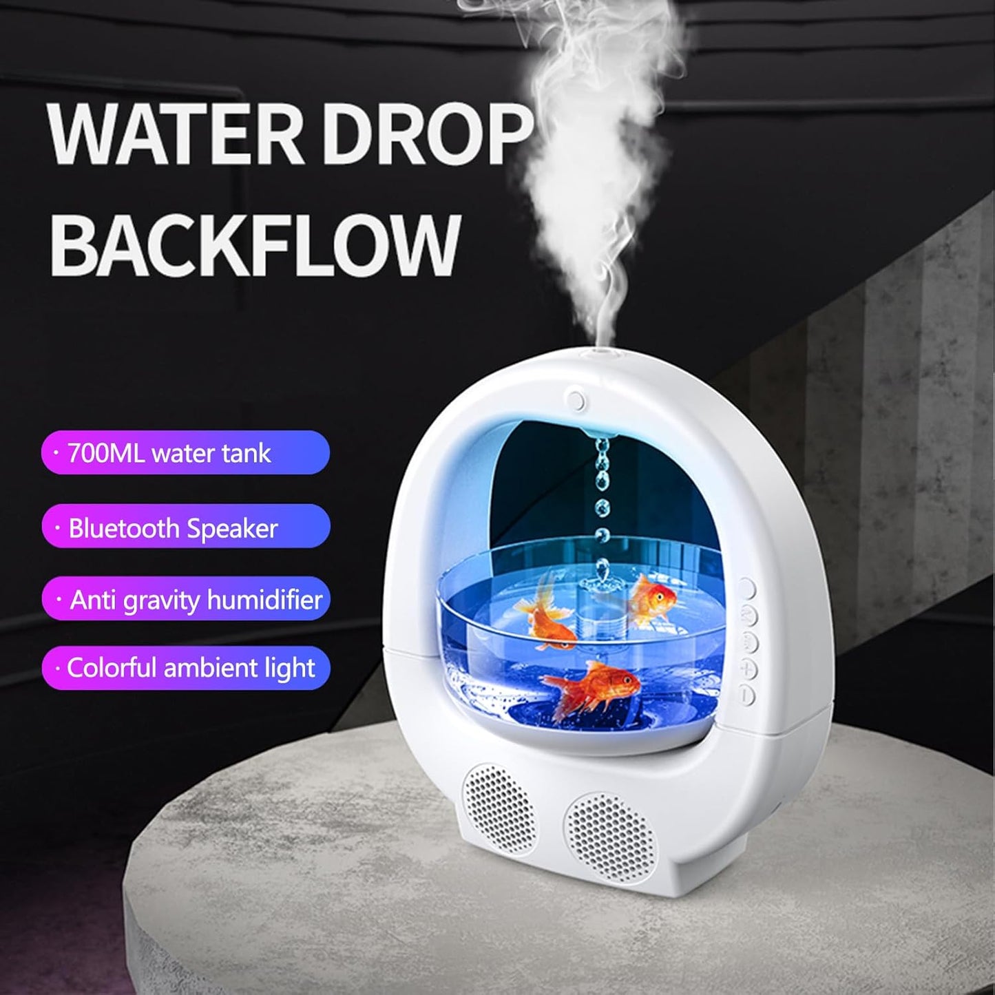 Anti-Gravity Humidifier with Night Light & Fish Tank – 5-in-1 Quiet Bedroom Decor