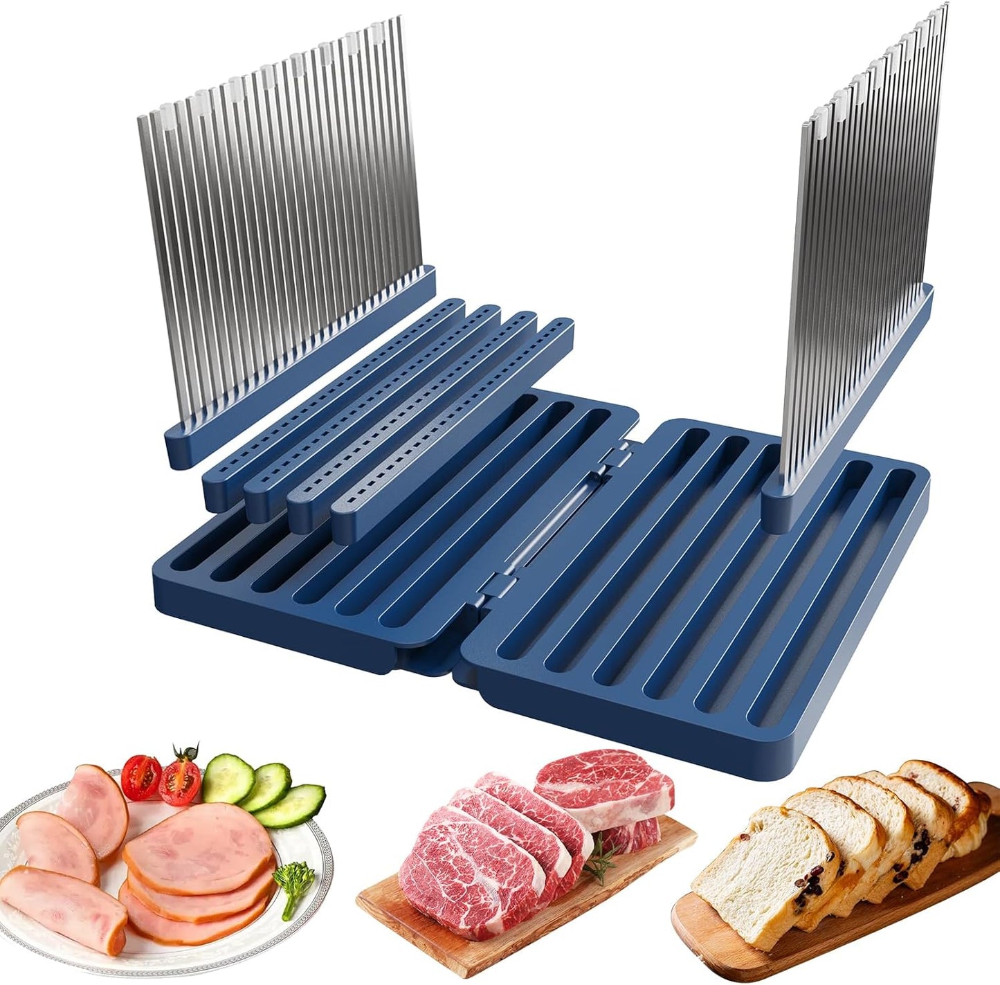 304 Stainless Steel Foldable Bread & Meat Slicer – Adjustable, Crumb Tray, Dishwasher