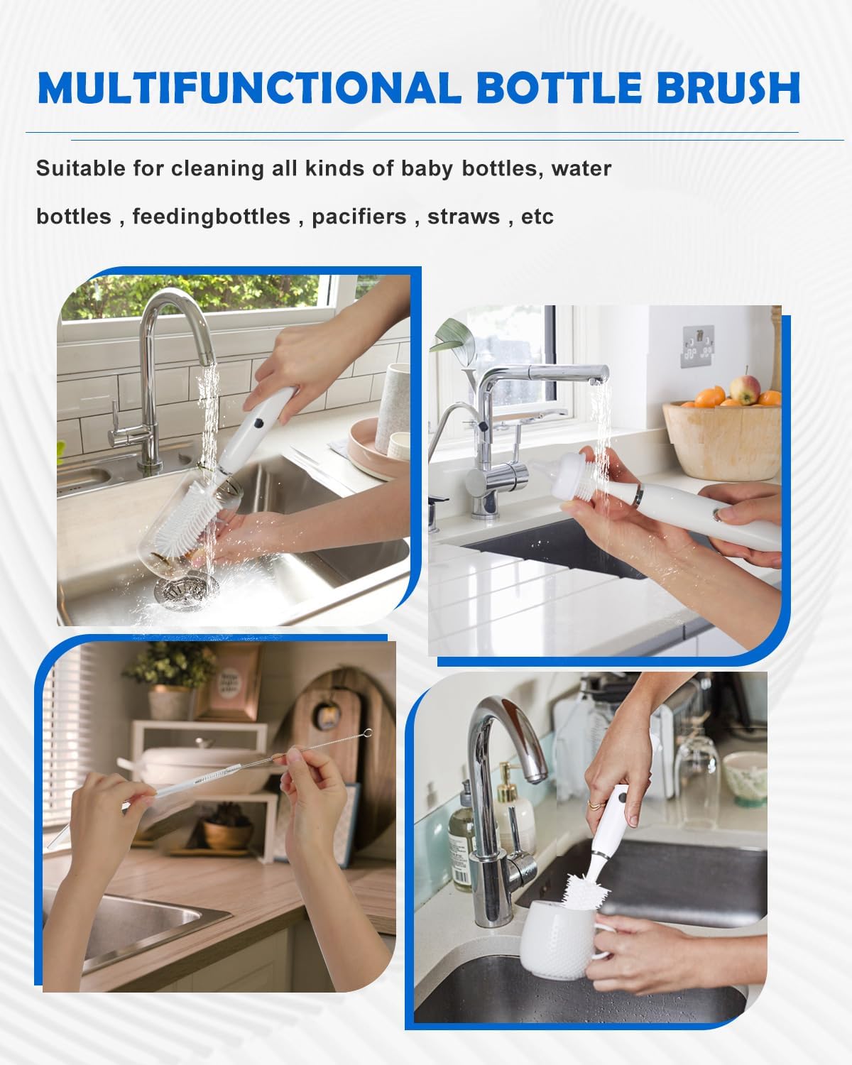Electric Baby Bottle Brush – 4 Speeds, 1800 mAh Rechargeable, Silicone Bristles