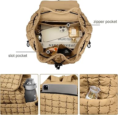 GSenhui Women’s Quilted 18 L Drawstring Backpack – Lightweight Travel Gym Bag