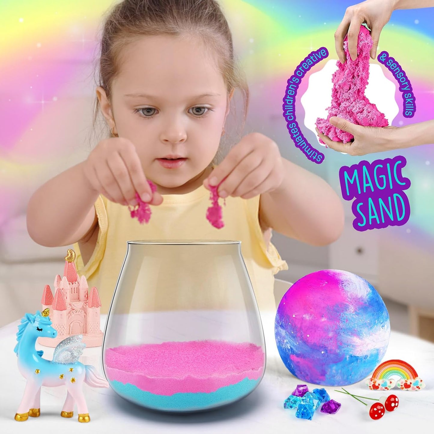 Unicorn Terrarium DIY Kit + Paintable Moon Lamp – Craft Set for Children 4-12 yrs