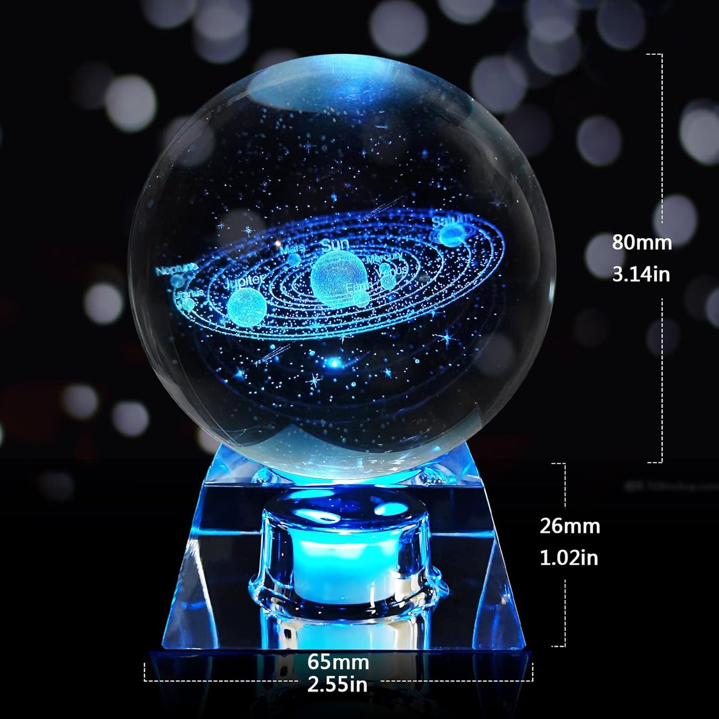 OEGINFIT 3D Solar System Crystal Ball with LED Base – Cosmic Night Light