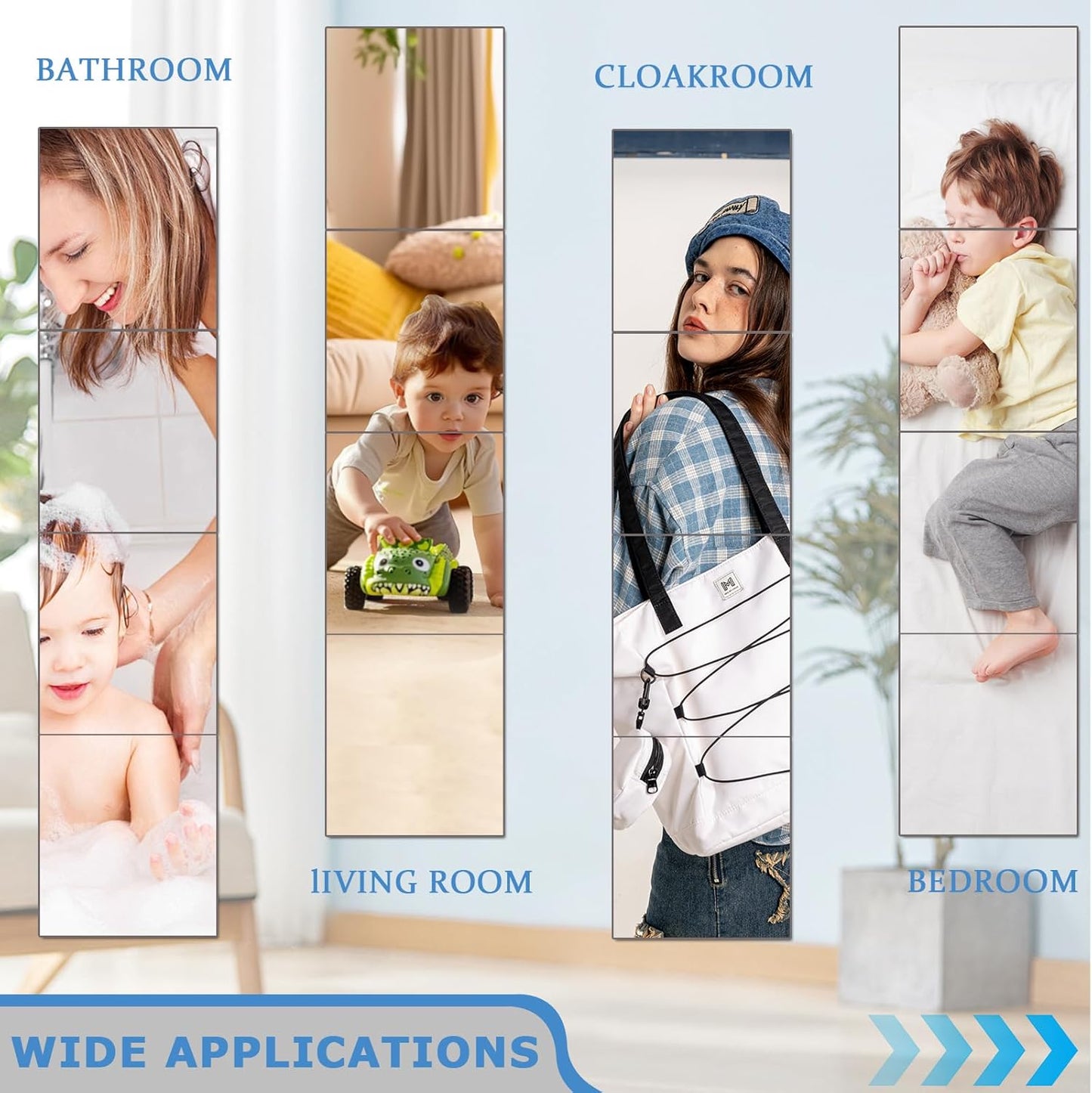 Bosdontek Self‑Adhesive Acrylic Mirror Tiles 30×20 cm – Shatter‑Proof, Flexible Decor