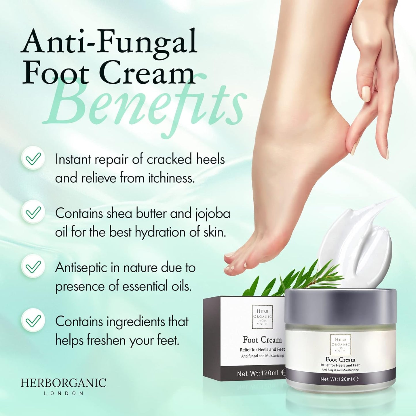HerbOrganic Foot Cream – Cracked Heel Repair & Moisturiser 120 ml – Tea Tree & Shea