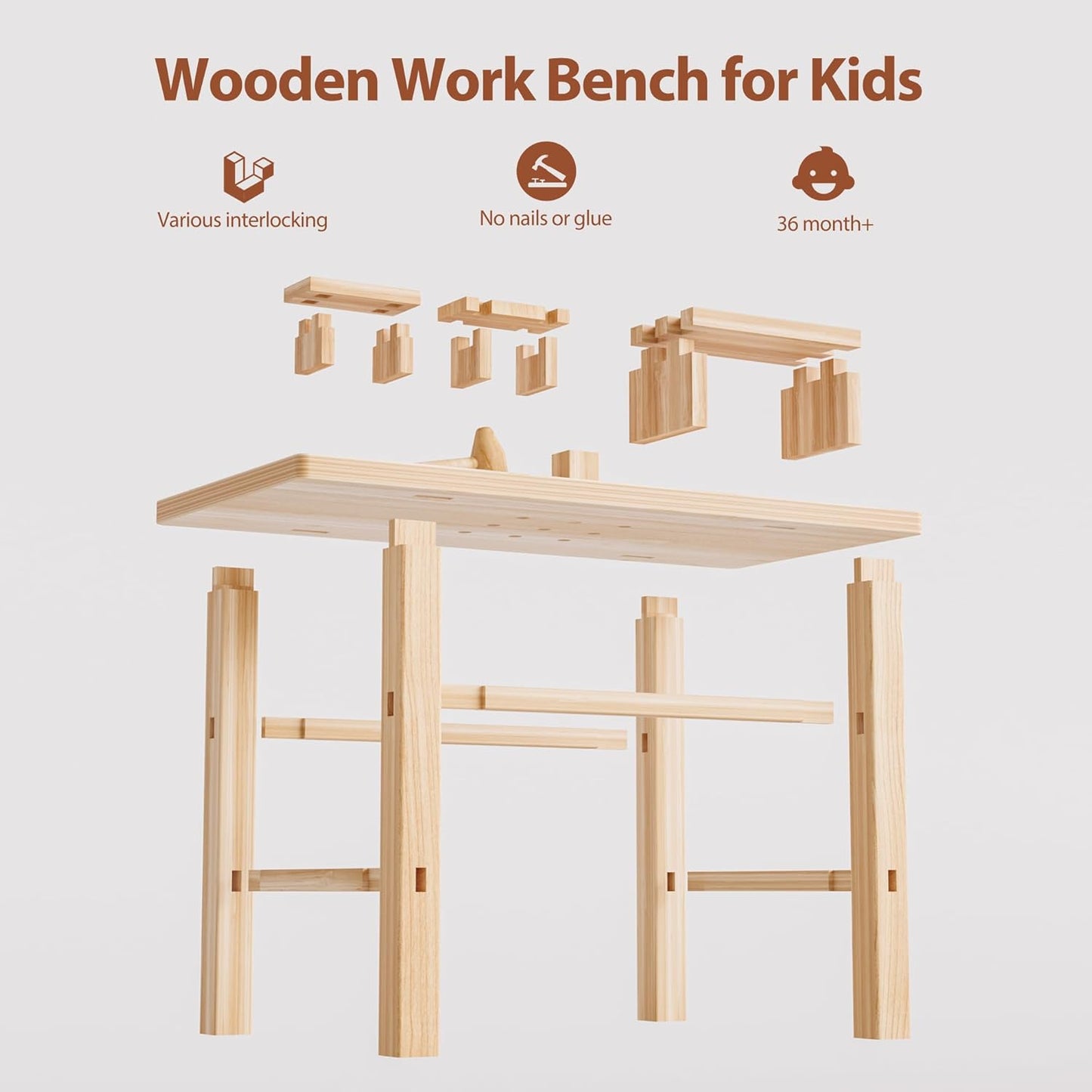 Edyfico 5-in-1 Wooden Kids Workbench Tool Set – Safe, Durable Role-Play, Ages 3-8