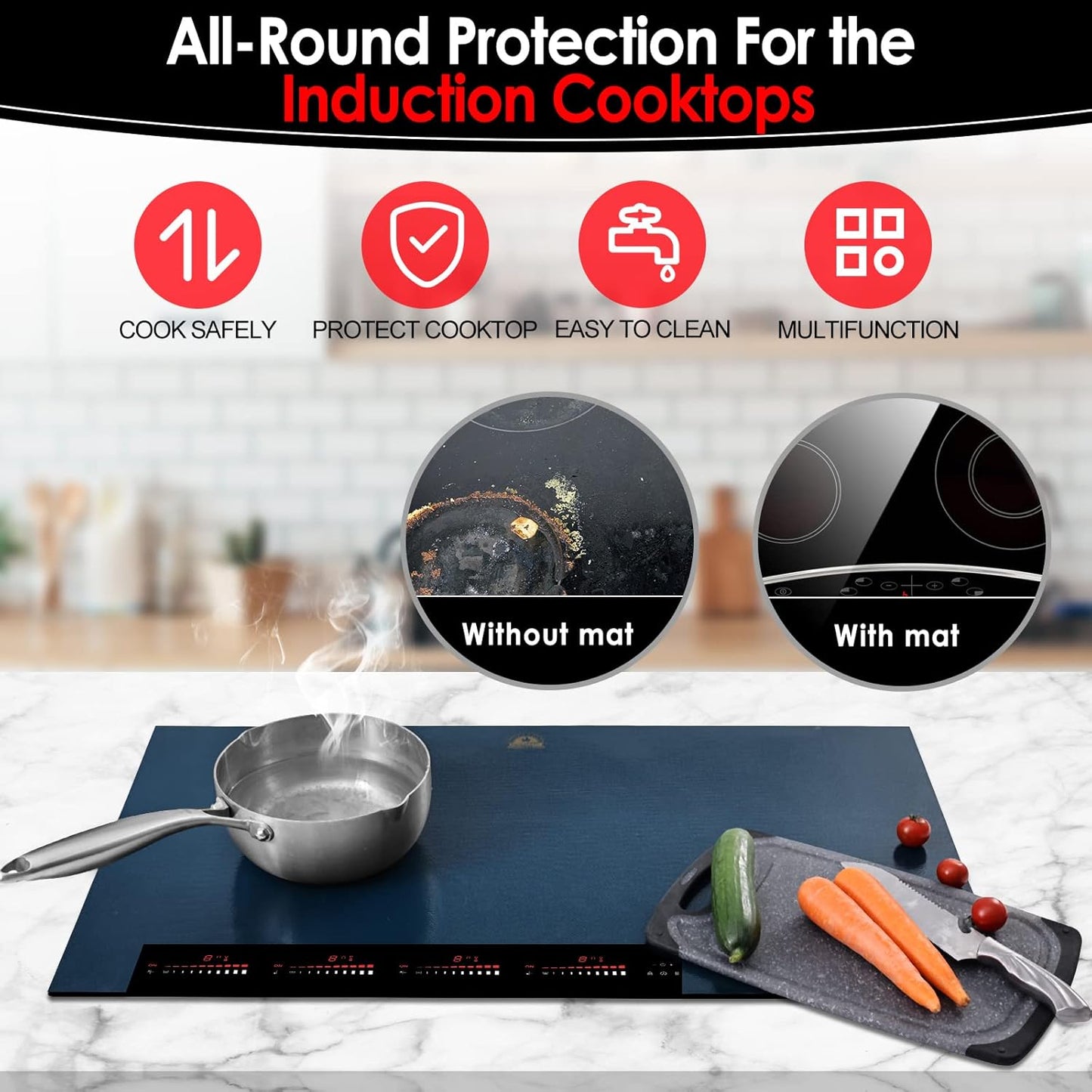 Large Navy Silicone Induction Hob Protector Mat Magnetic 61x53cm Cover