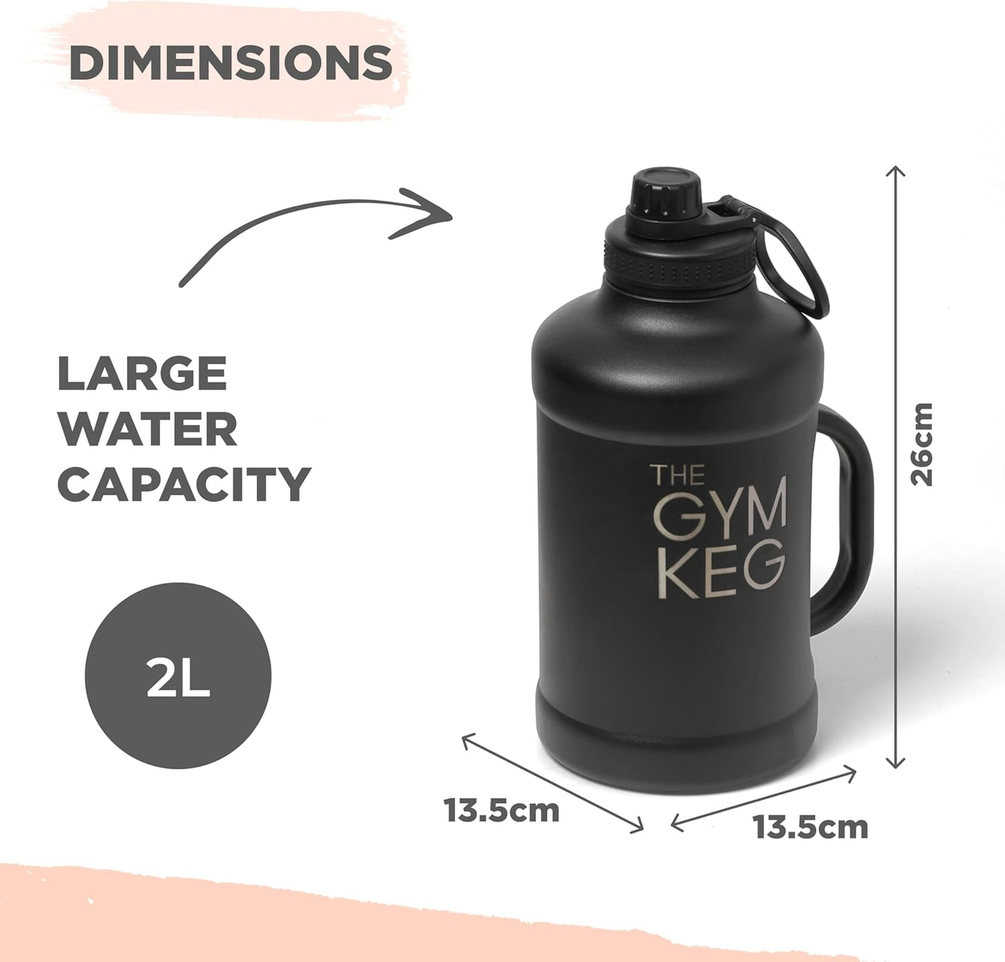 Gym Keg 2L Insulated Water Bottle – 24h Cold / 12h Hot – Wide Mouth, Leak‑Proof