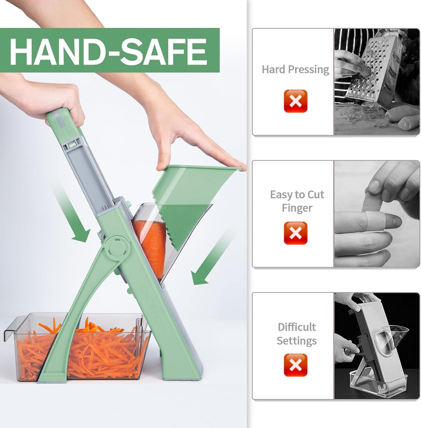 Jinshome Upgrade Safe Mandoline Slicer – Adjustable 40+ Cuts, BPA-Free, Easy-Clean