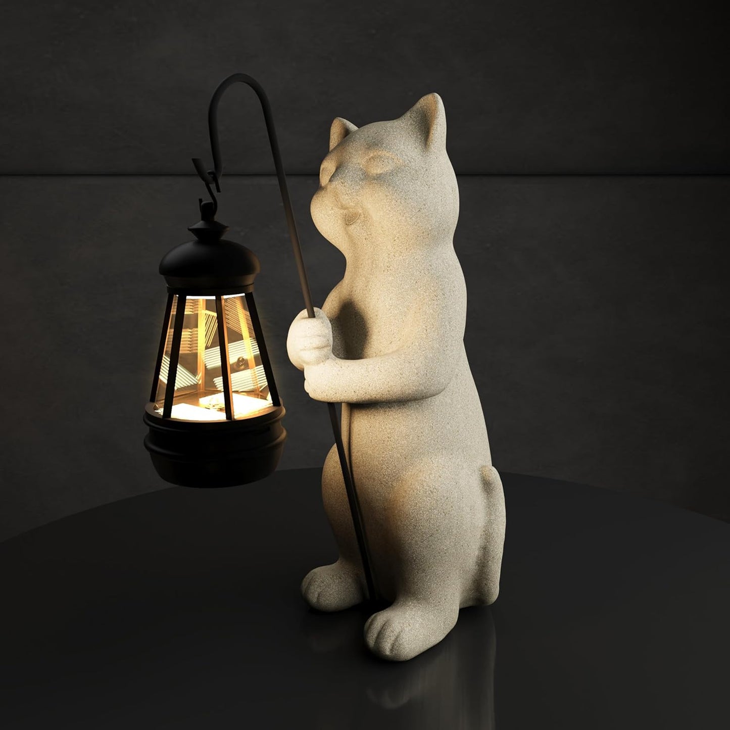 Solar Cat Garden Statue with Lantern – 10" Resin, Waterproof, Solar Powered