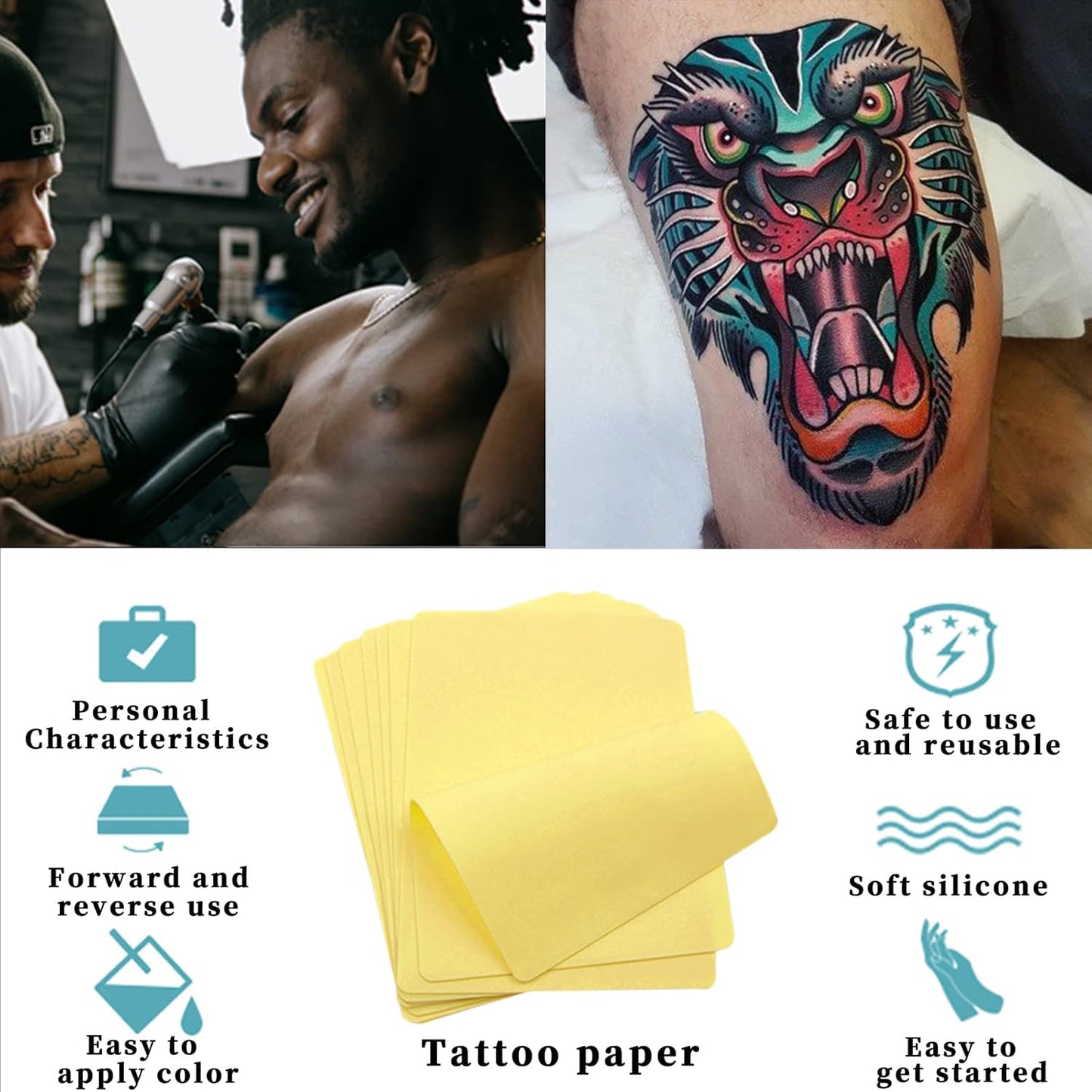 Tattoo Practice Skin + Transfer Paper Kit ‑ 20pc Realistic Synthetic Sheets Set